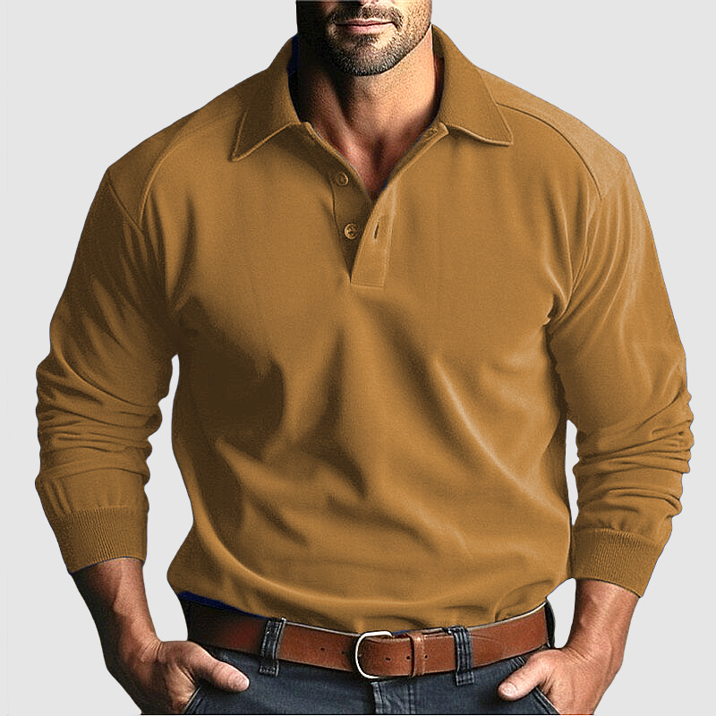 Gentleman's Long Sleeve Casual Solid Color Polo Shirt