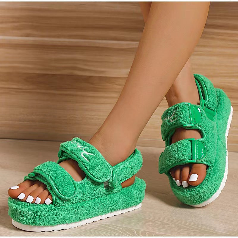 Round Toe Platform Velcro Fleece Thermal Cotton Sandals