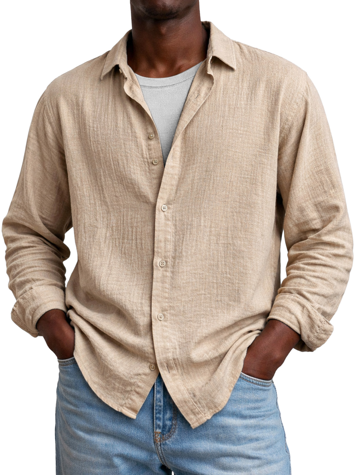 Comfortable And Breathable Versatile Solid-color Long-sleeved Shirt