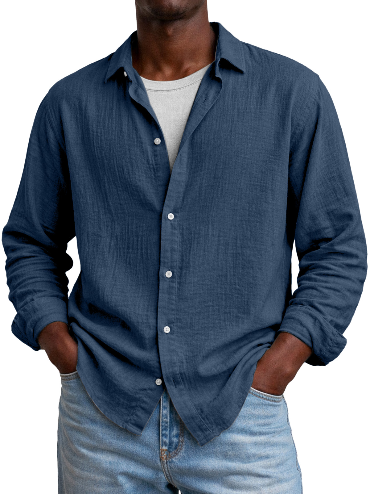 Comfortable And Breathable Versatile Solid-color Long-sleeved Shirt