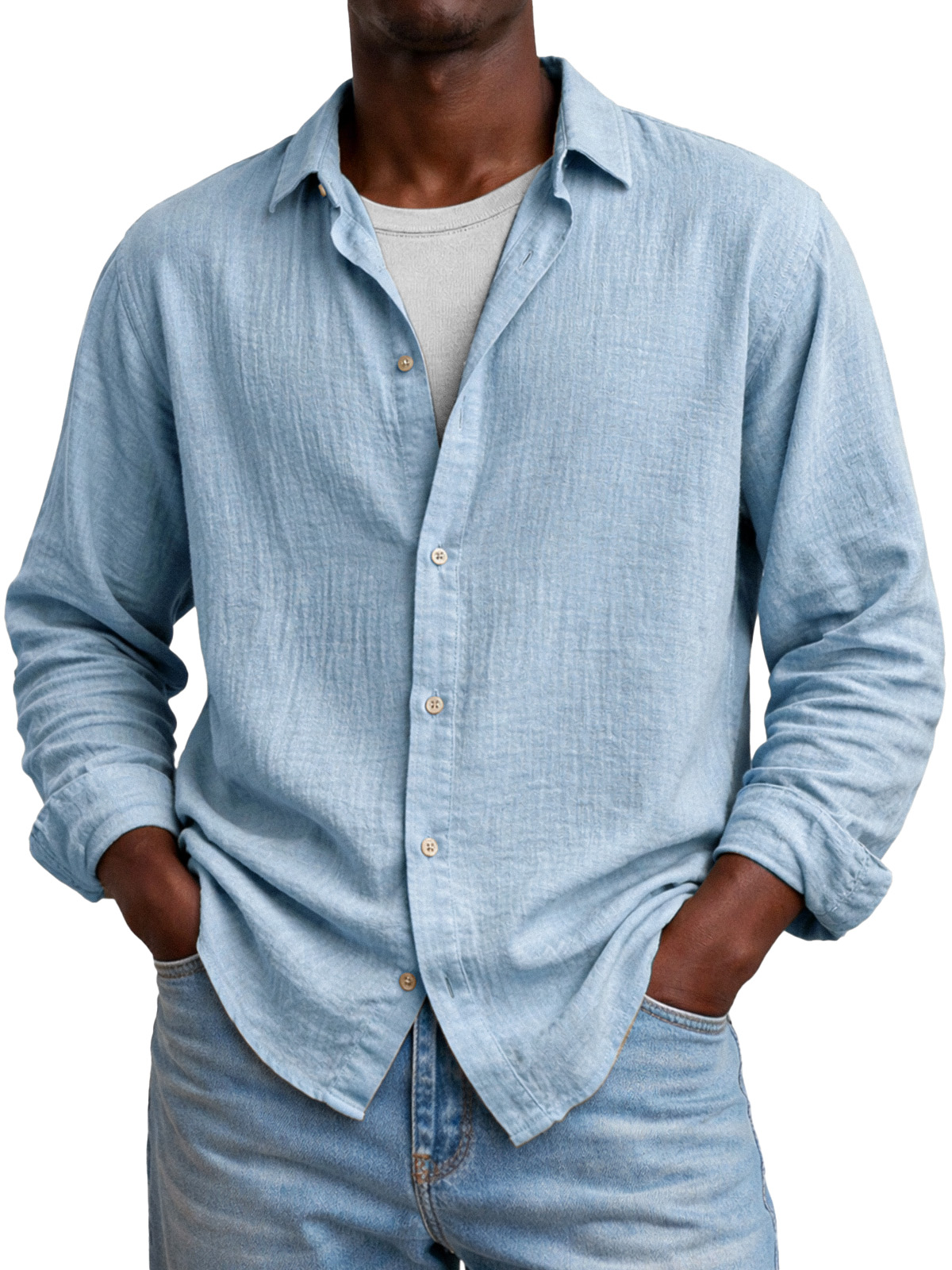Comfortable And Breathable Versatile Solid-color Long-sleeved Shirt