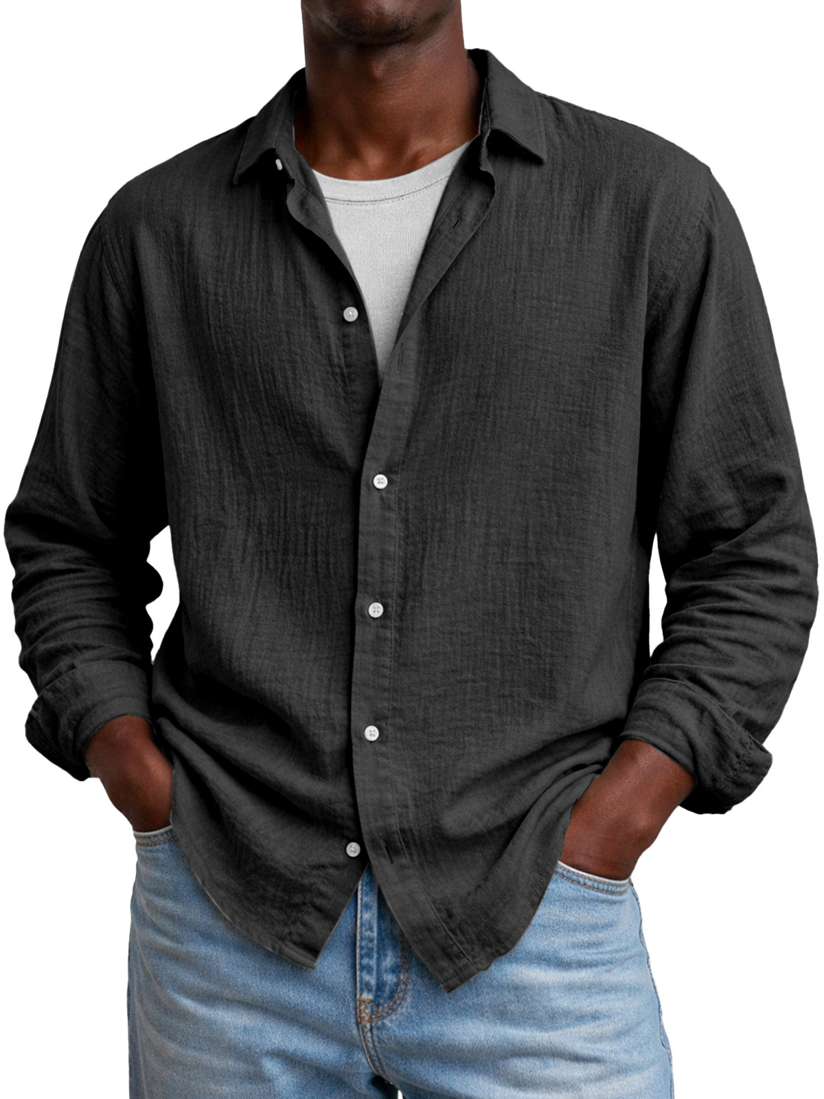 Comfortable And Breathable Versatile Solid-color Long-sleeved Shirt