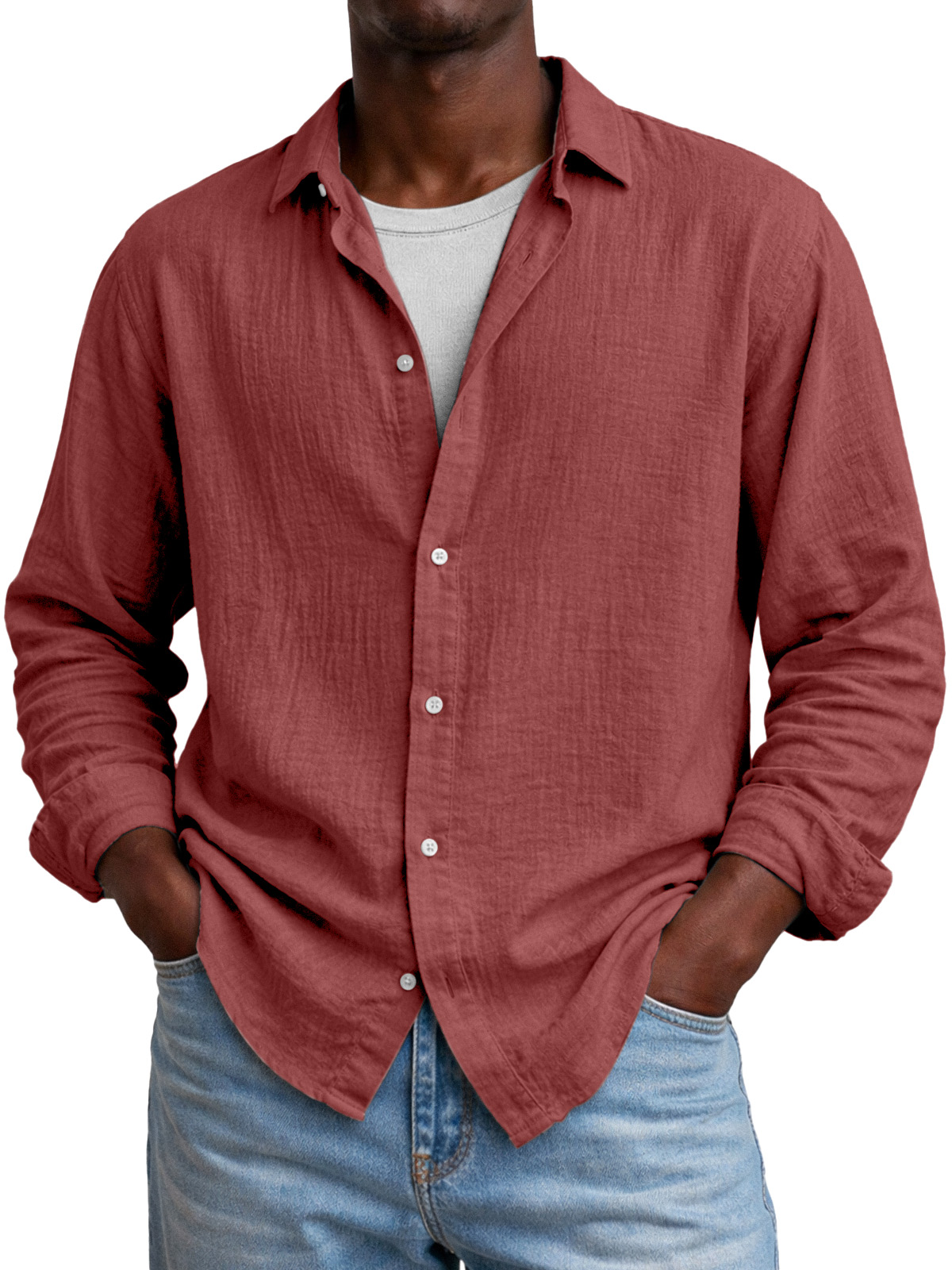 Comfortable And Breathable Versatile Solid-color Long-sleeved Shirt