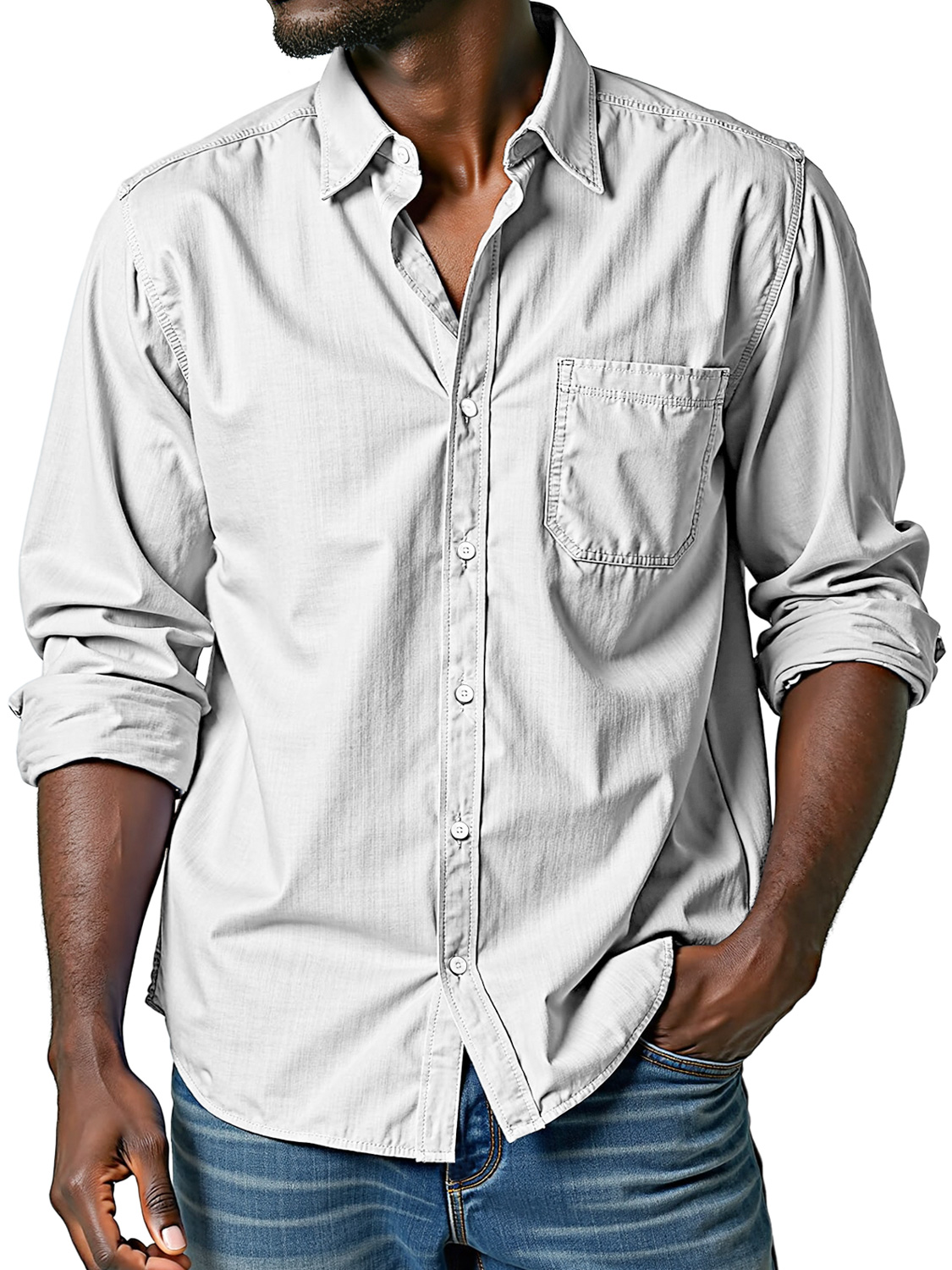 Men's Comfortable Lapel Casual Solid Color Long-sleeved Shirt