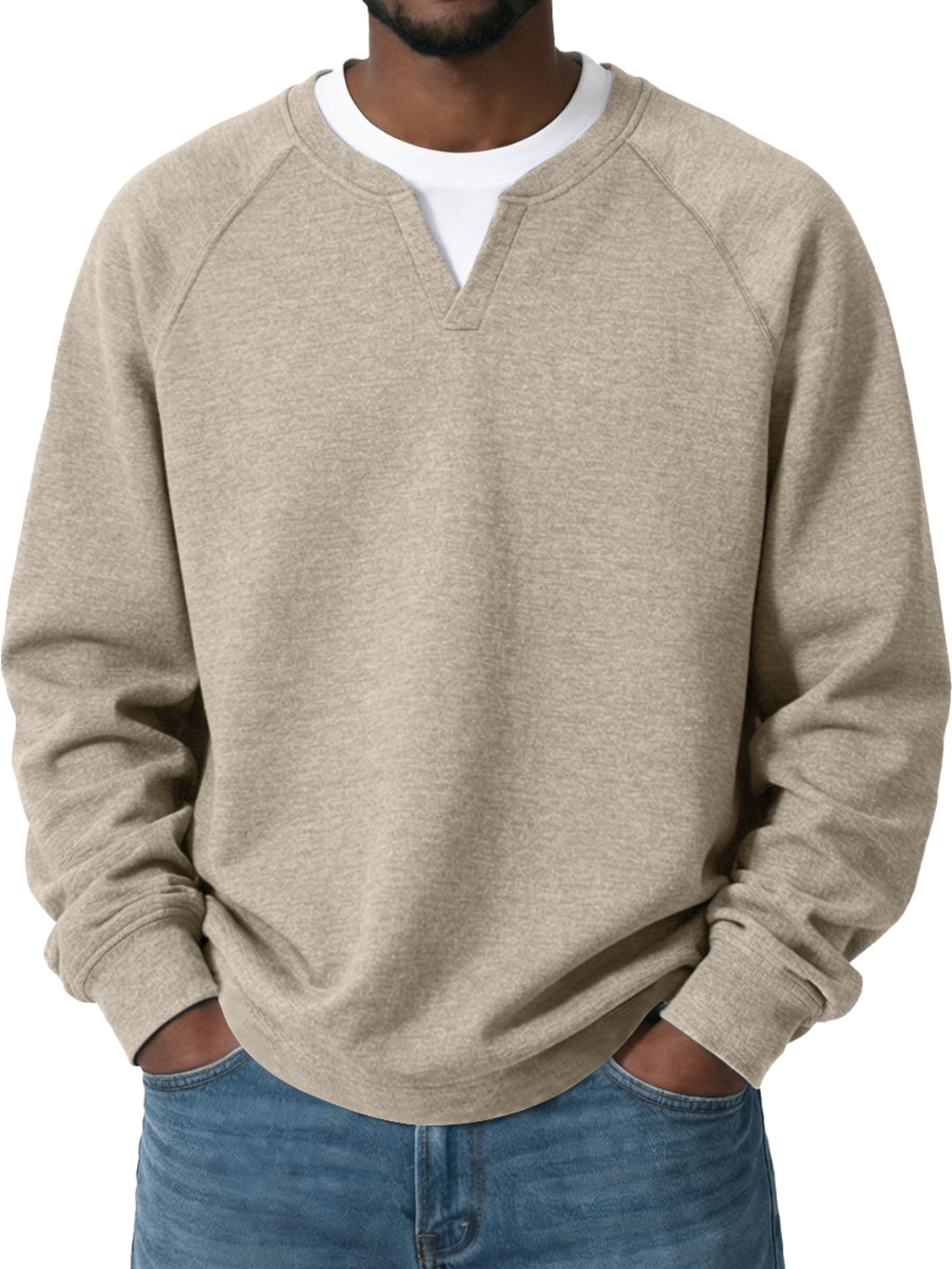 Men's Everyday Casual Comfortable Long-sleeved T-shirt With A Faux Two-piece Design And Raglan Sleeves