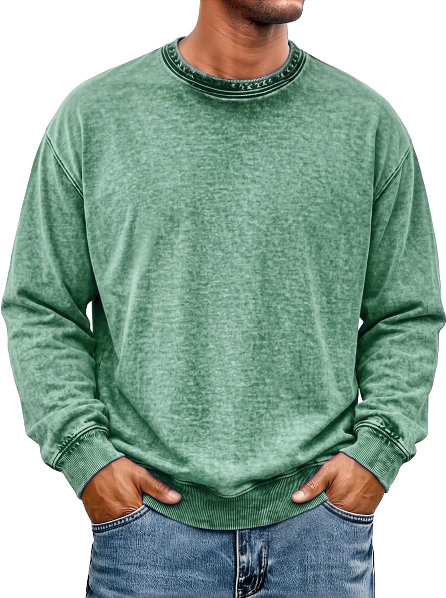Men's Vintage Crew-Neck Washed-Finish Cotton Sweatshirt