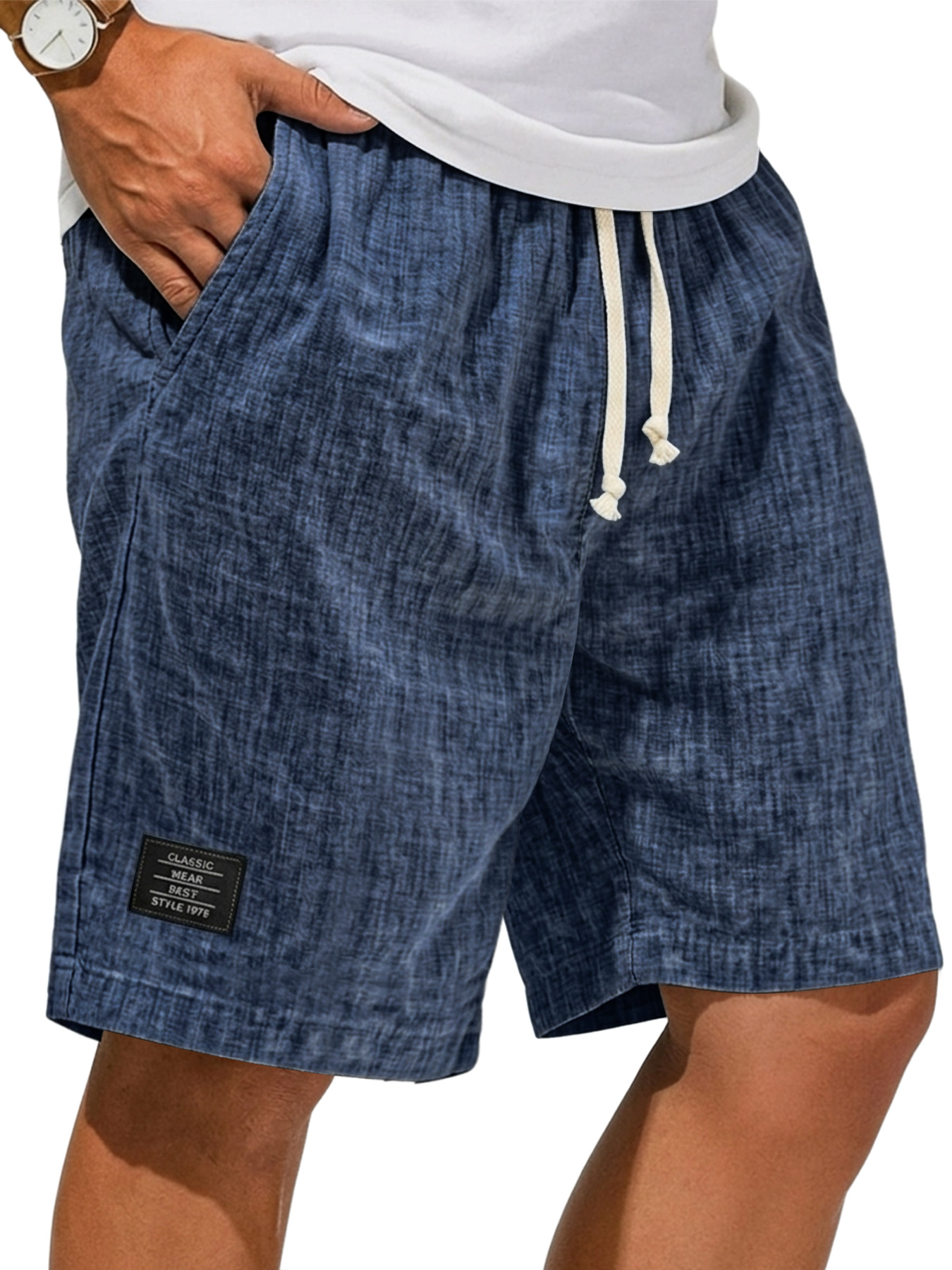 Men's Breathable Linen Casual Loose-Fit Shorts with Embroidered Logo
