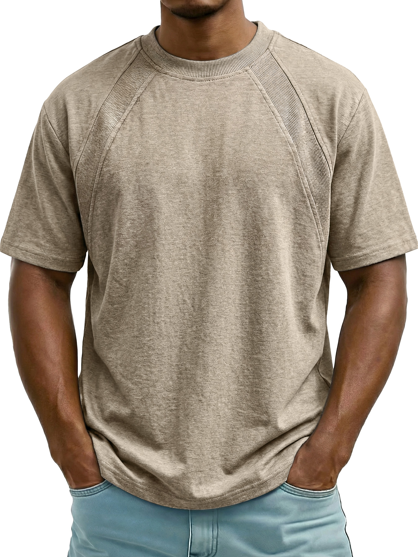 Men's Crew Neck Simple Raglan Design Casual Short Sleeve T-Shirt