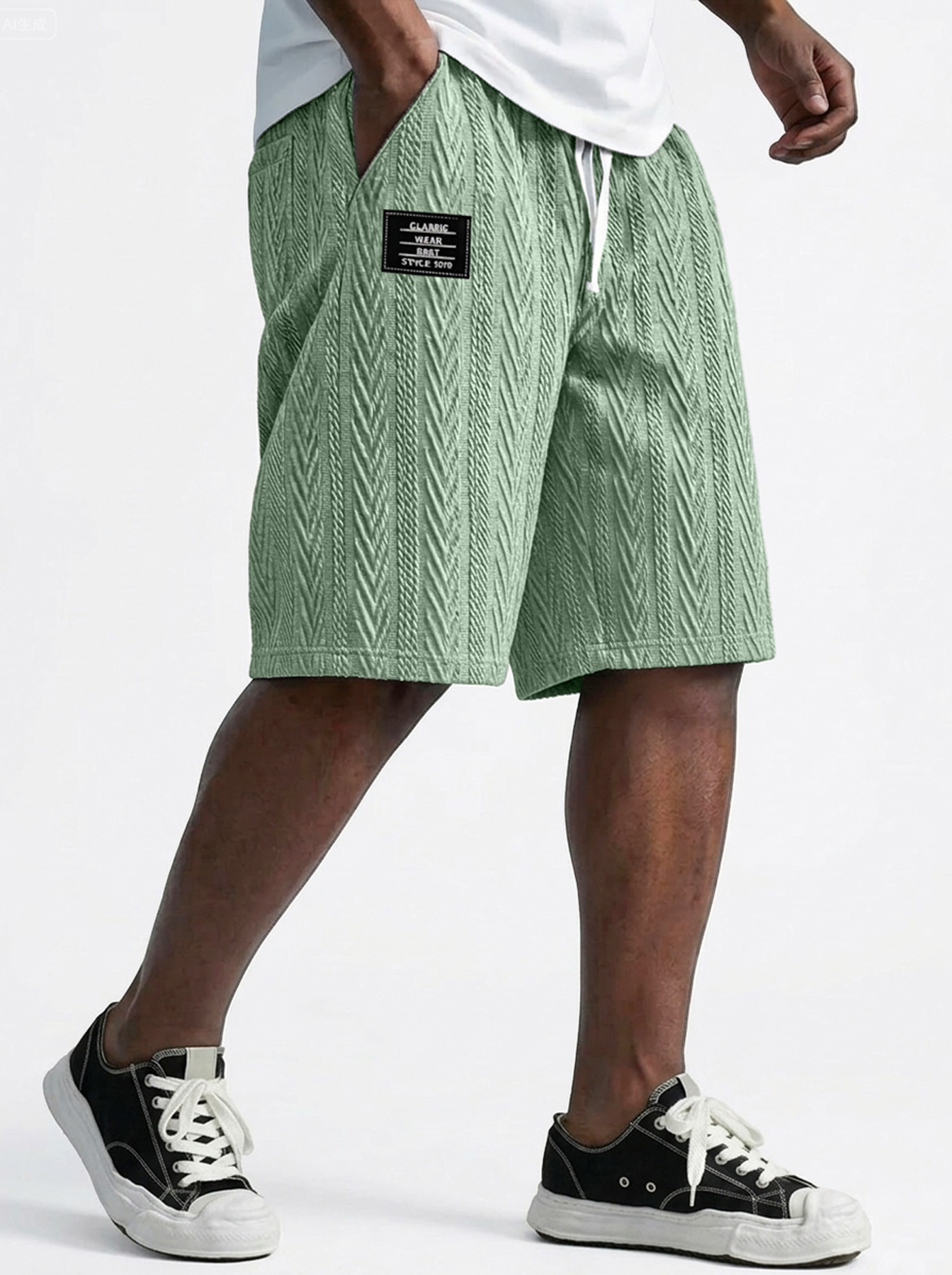 Men's Casual Textured Embroidered Logo Elastic Waist Solid Color Shorts