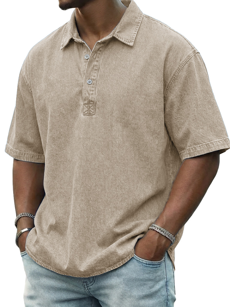 Men's Retro Distressed Collared Short-Sleeve Polo Shirt