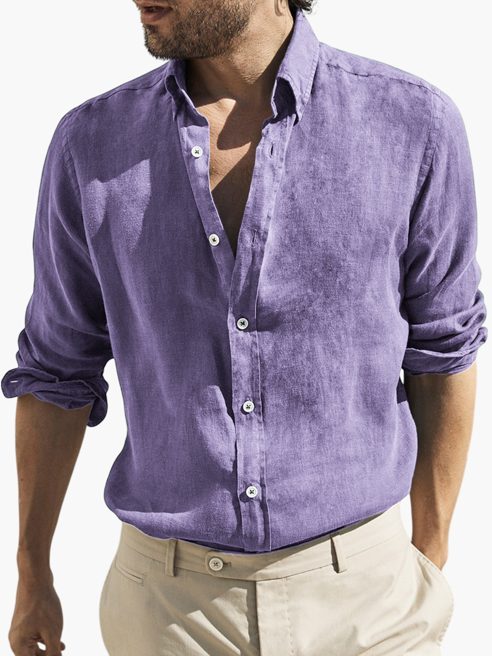 Men's Vintage Cotton Distressed Basic Washed Loose Long Sleeve Button Lapel Everyday Shirt