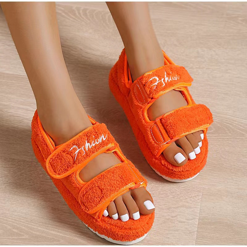 Round Toe Platform Velcro Fleece Thermal Cotton Sandals