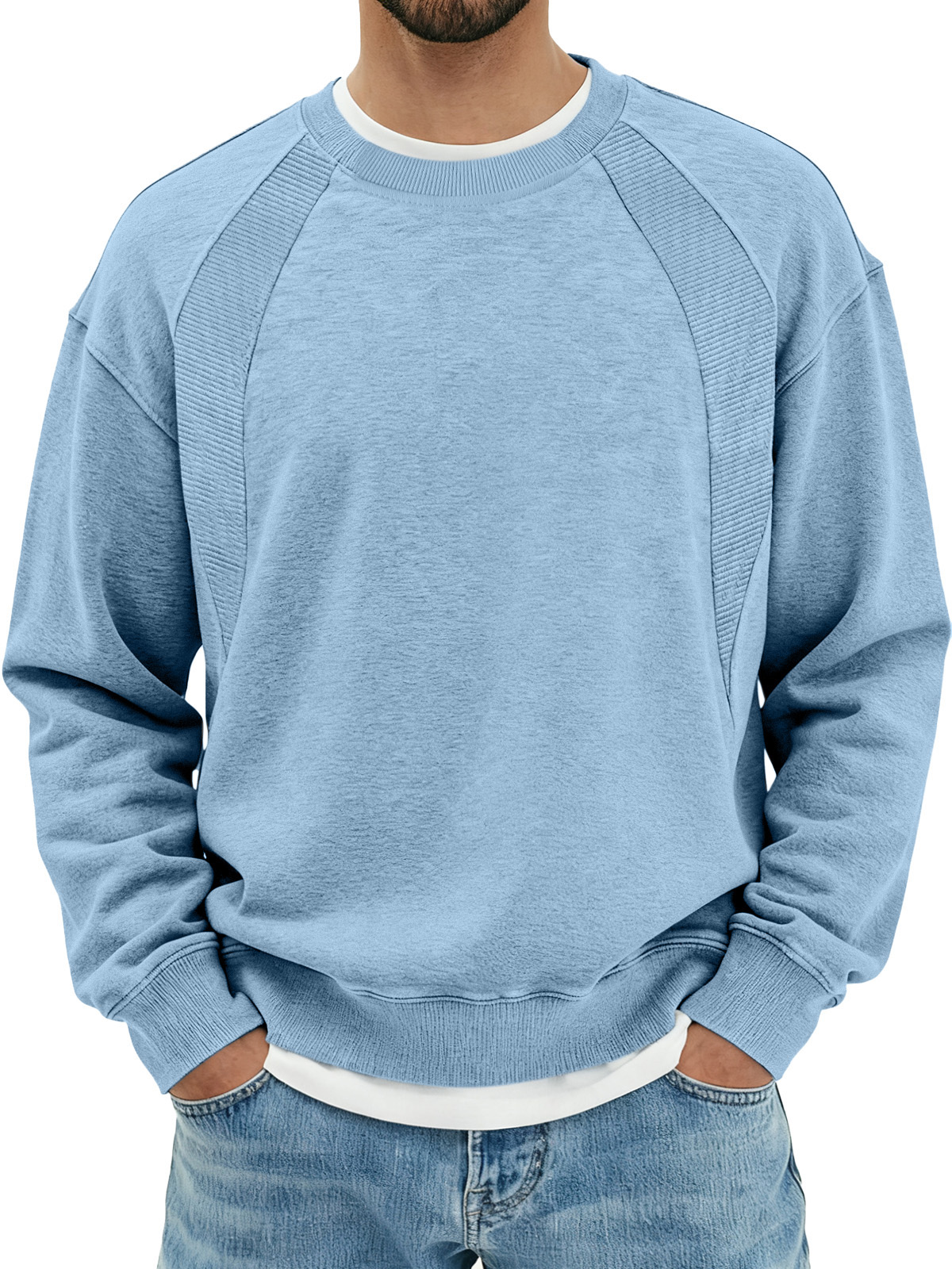 Men's Solid Color Design Split Round Neck Sweatshirt