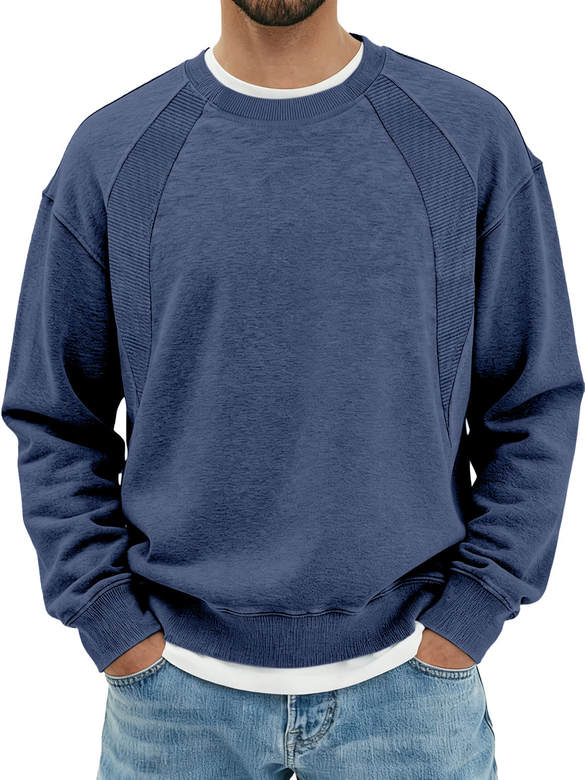 Men's Solid Color Design Split Round Neck Sweatshirt