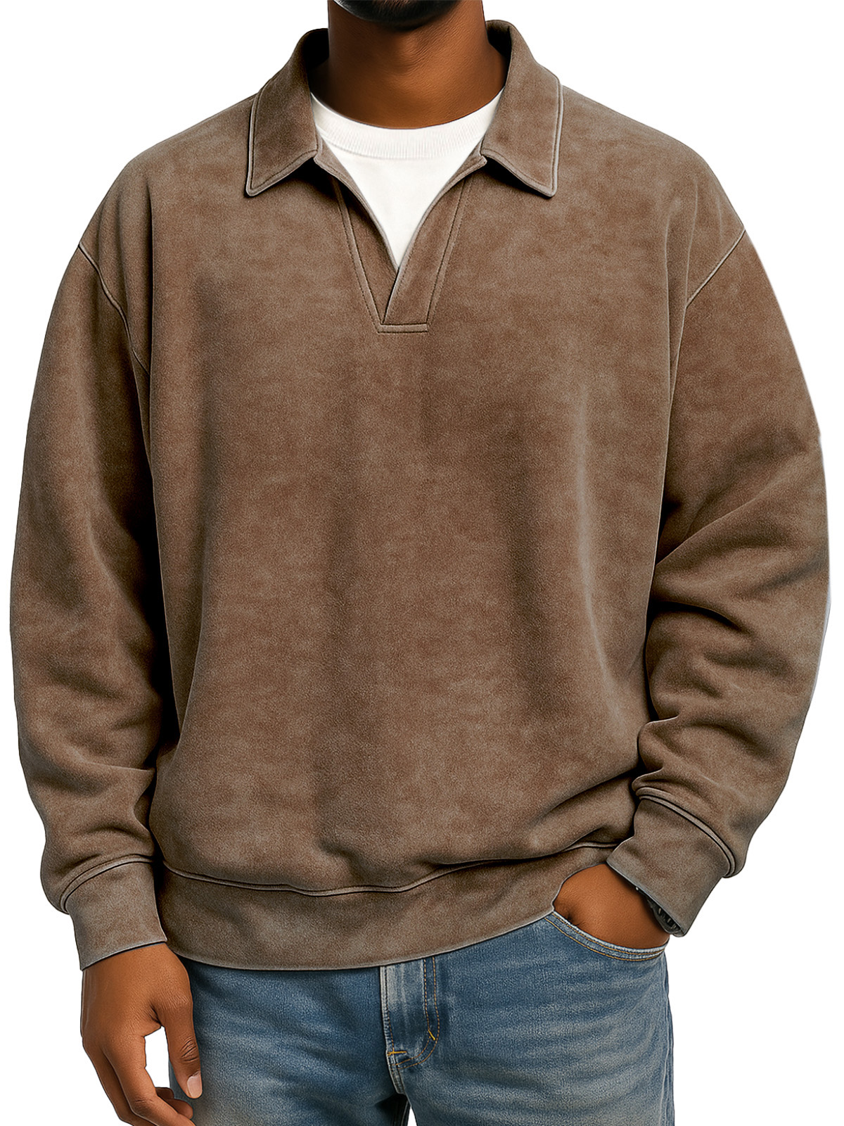 Retro Loose Casual Fake Two-piece Lapel Long-sleeved Polo Shirt