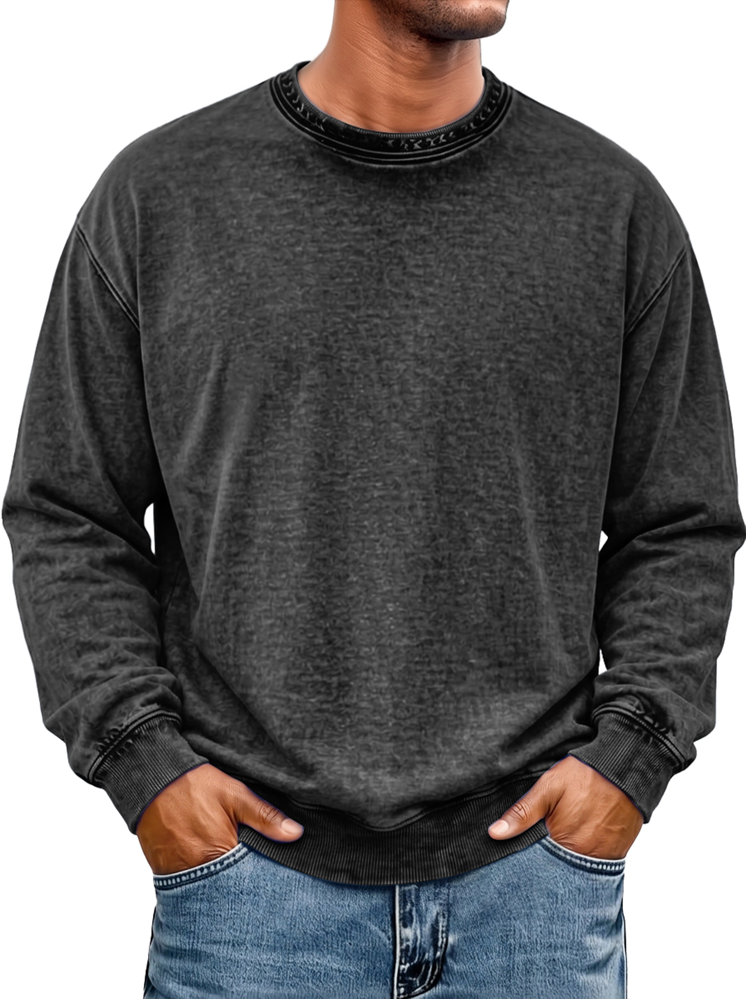 Men's Vintage Crew-Neck Washed-Finish Cotton Sweatshirt
