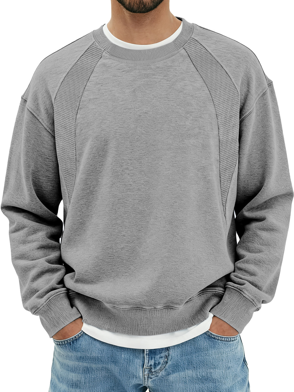 Men's Solid Color Design Split Round Neck Sweatshirt