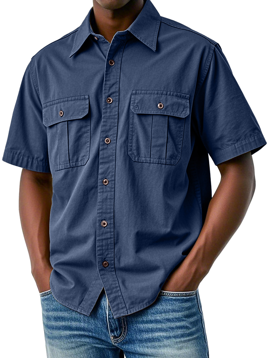 Men's Retro Everyday Double Pocket Workwear Short Sleeve Shirt