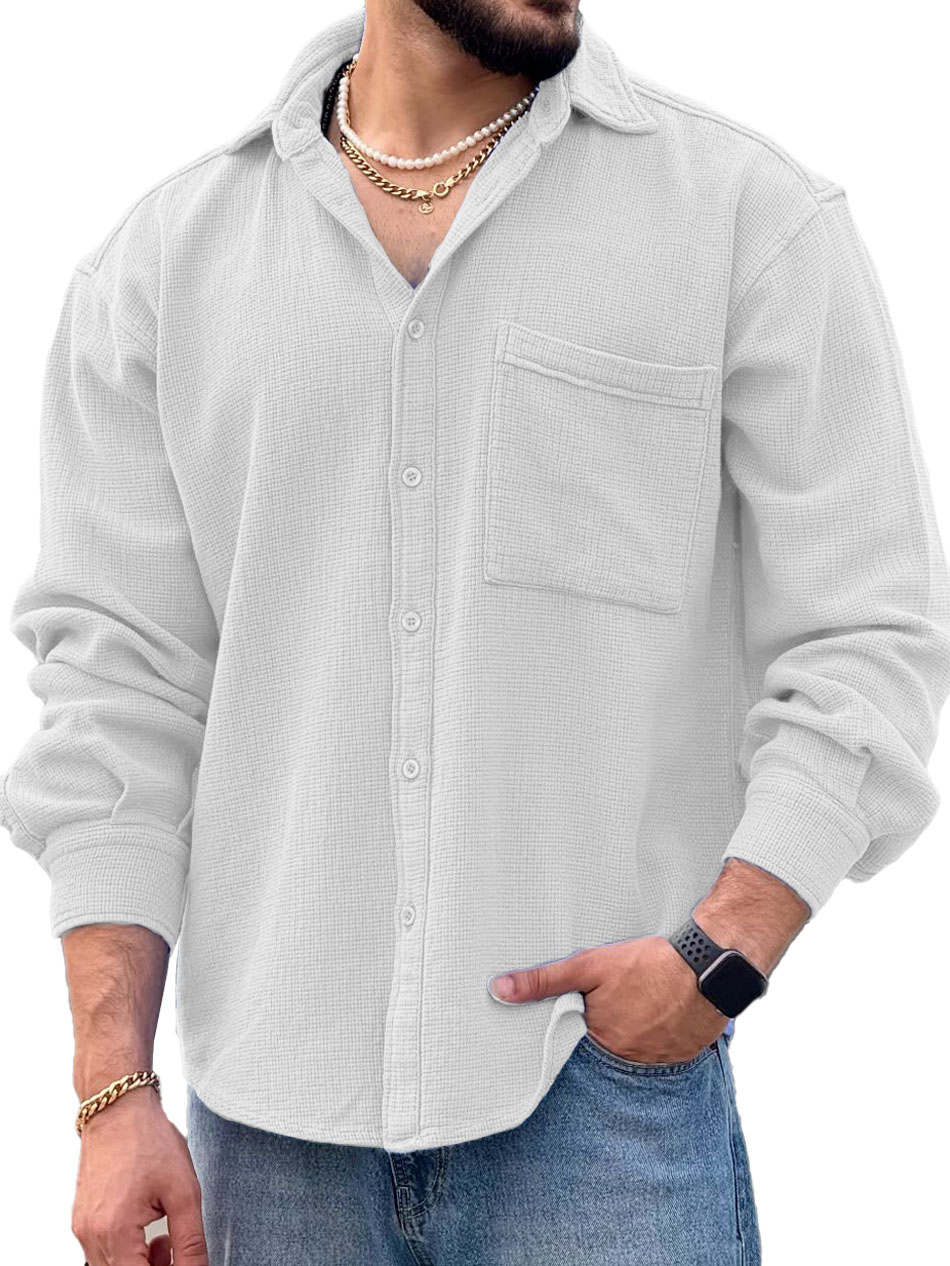 Men's Fashionable Casual Long-Sleeved Shirt with Turn-Down Collar and Pockets