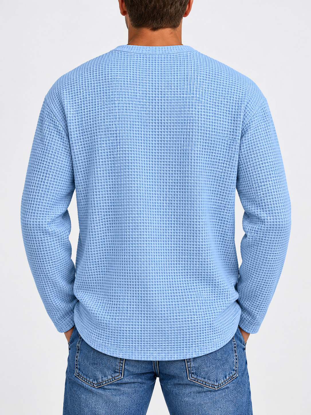 Men's Casual Everyday Waffle-Knit Crew-Neck Long-Sleeve T-Shirt