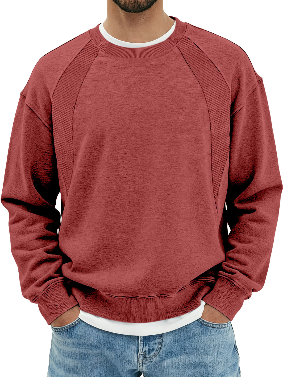Men's Solid Color Design Split Round Neck Sweatshirt