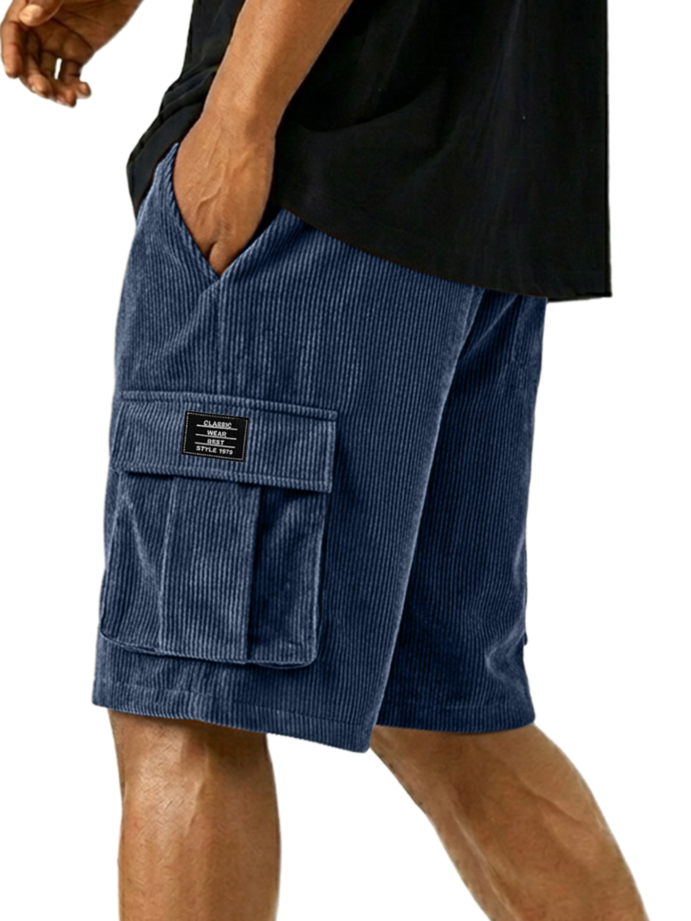 Men's Casual Corduroy Multi-pocket Embroidered Logo Cargo Shorts