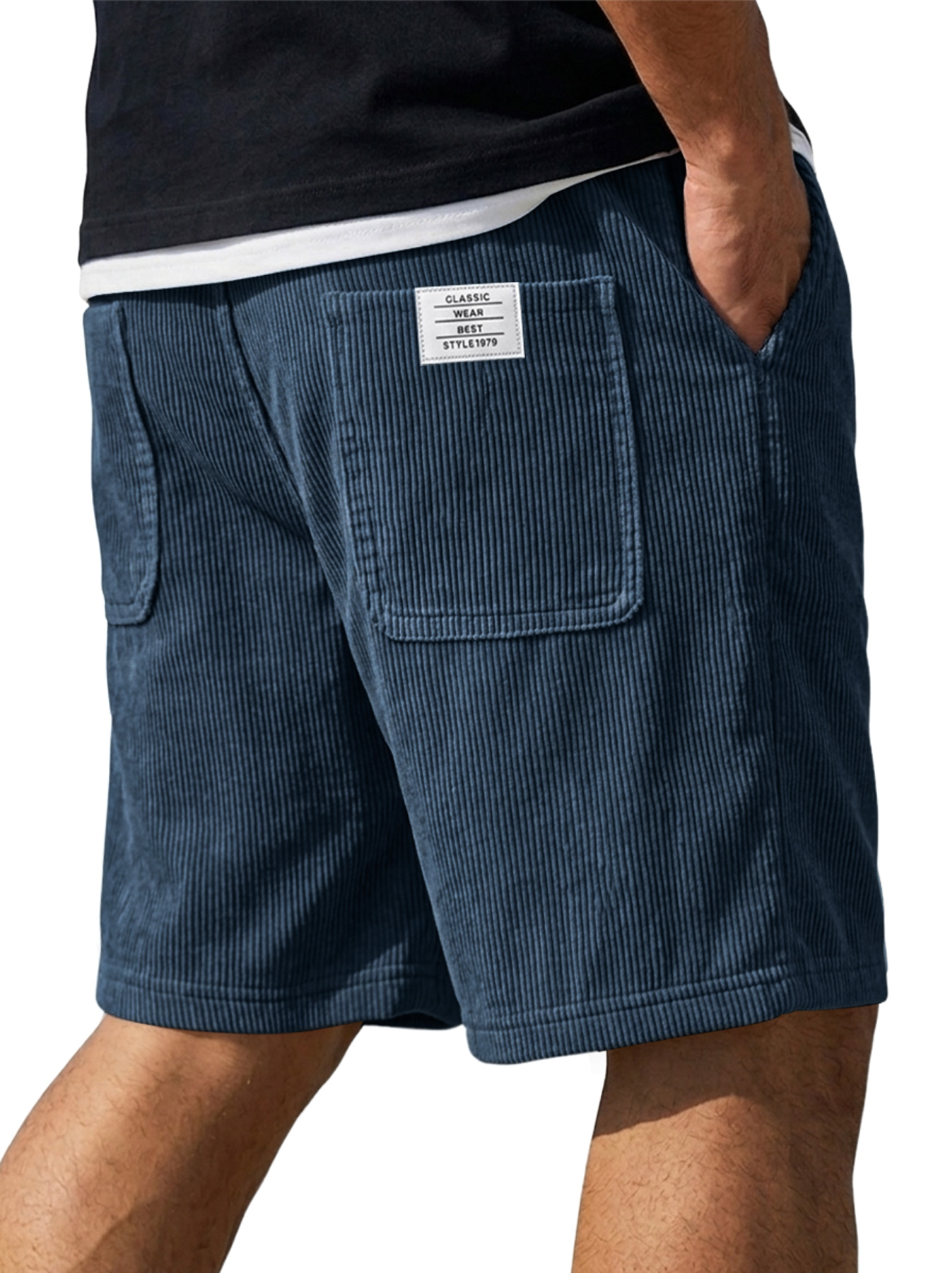 Men's Corduroy Embroidered Logo Casual Loose Shorts