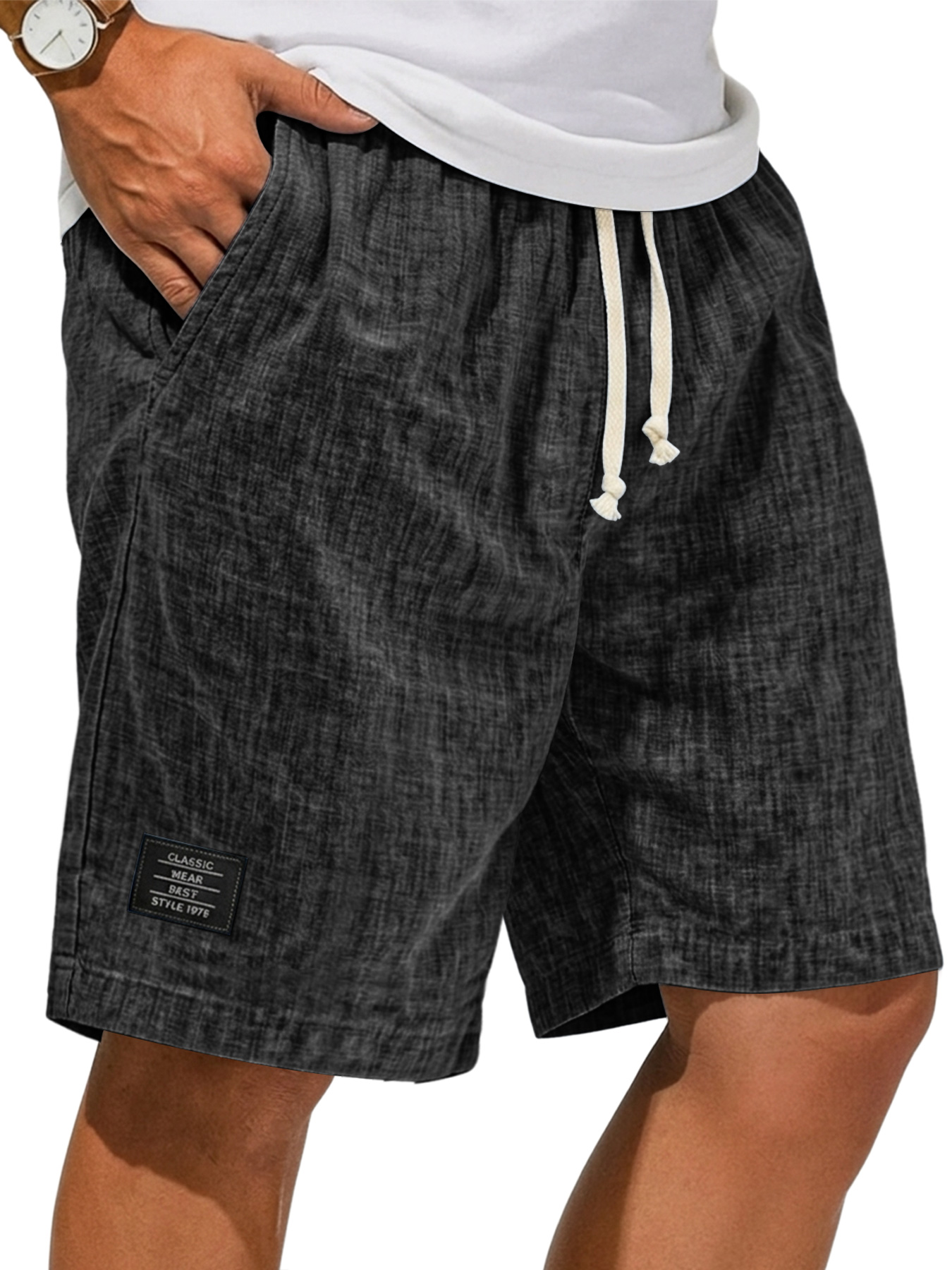 Men's Breathable Linen Casual Loose-Fit Shorts with Embroidered Logo