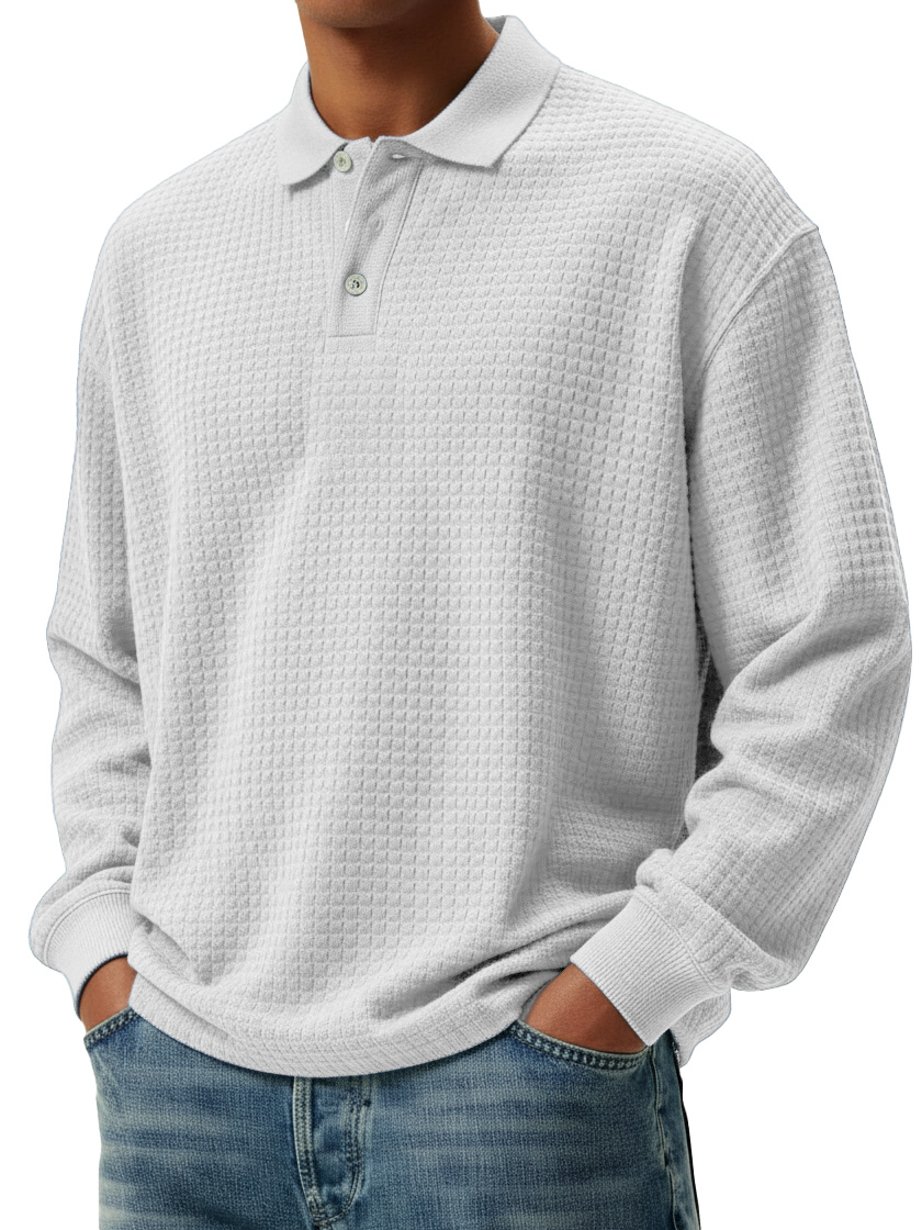 Men's Stylish Retro Small Square Fabric Lapel Long-sleeved Polo Shirt