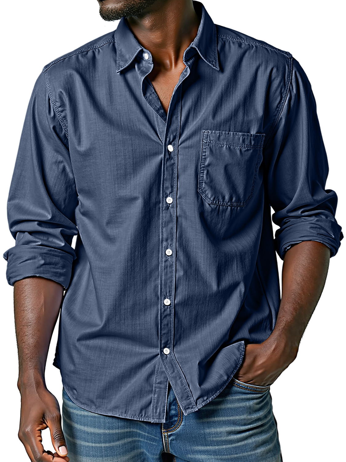 Men's Comfortable Lapel Casual Solid Color Long-sleeved Shirt