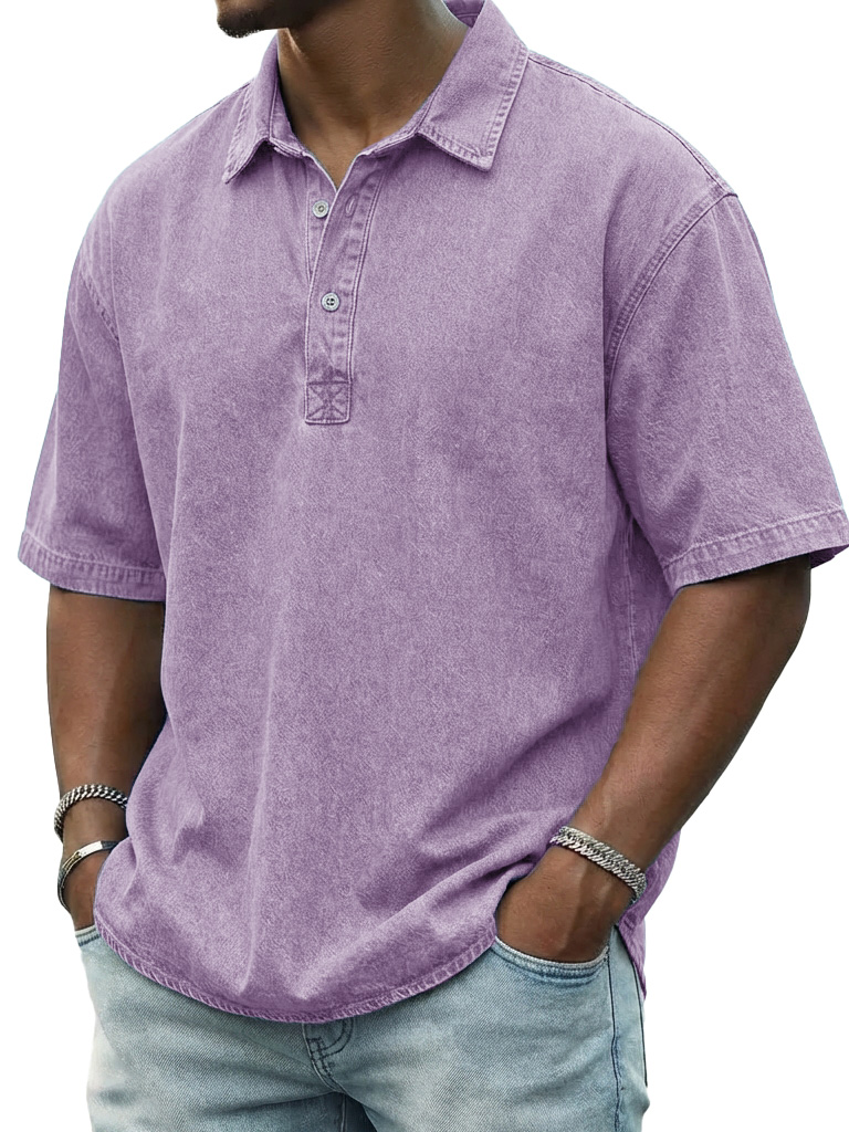 Men's Retro Distressed Collared Short-Sleeve Polo Shirt