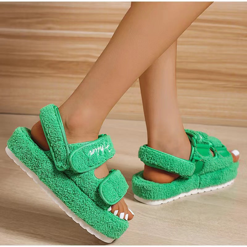 Round Toe Platform Velcro Fleece Thermal Cotton Sandals