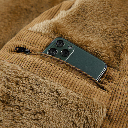 Men's corduroy stand-up collar vest with multiple pockets (fleece-lined and thickened)