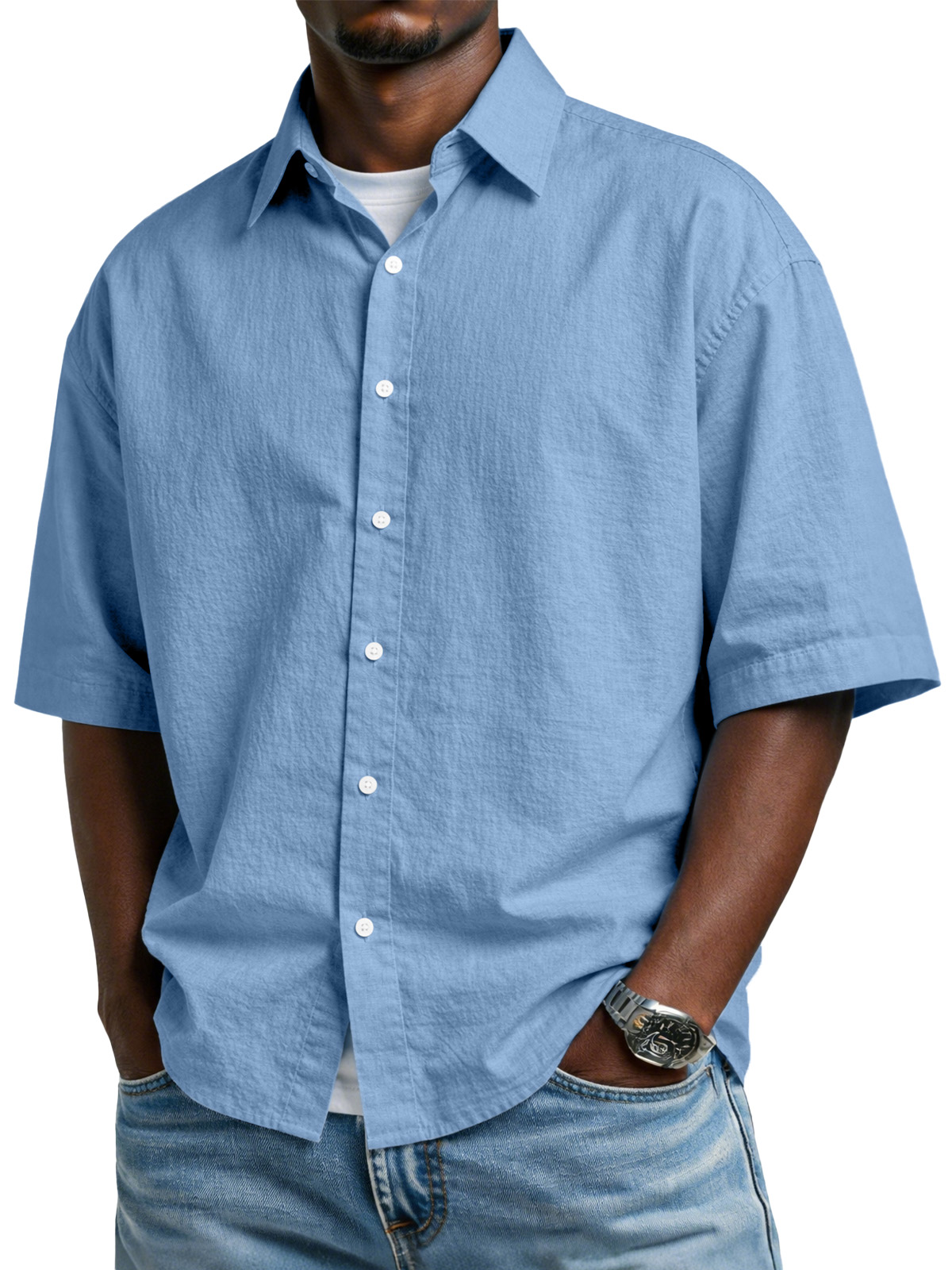 Men's Simple And Comfortable Cotton Button-down Short-sleeved Shirt