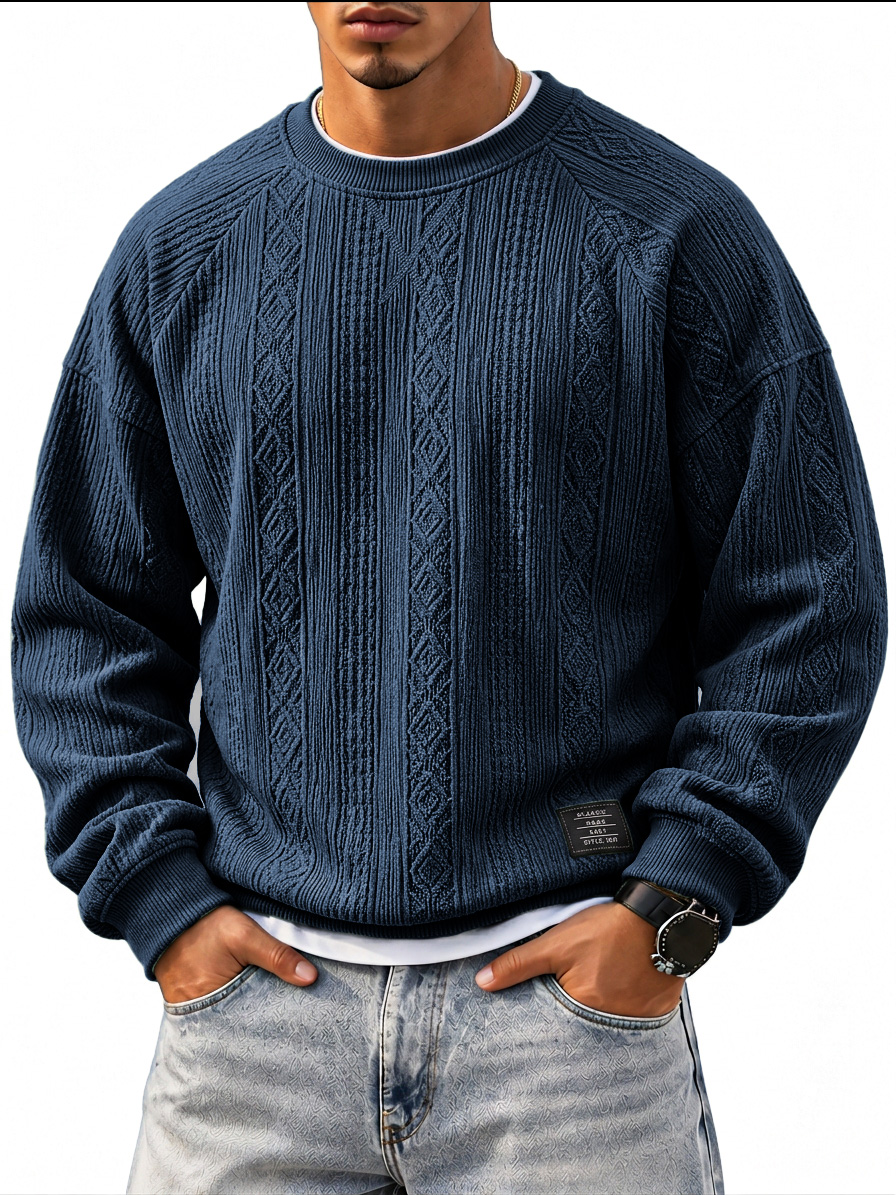Men’s Comfortable Jacquard Crew-Neck Sweatshirt