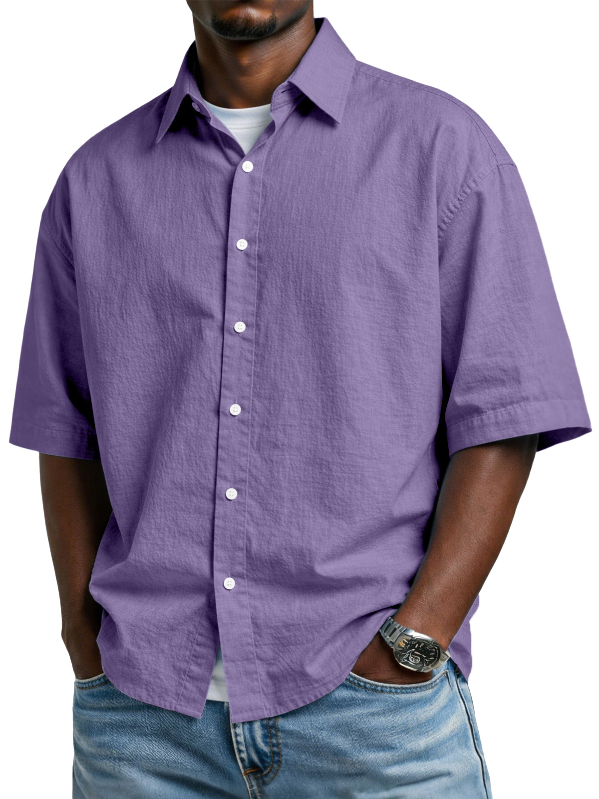 Men's Simple And Comfortable Cotton Button-down Short-sleeved Shirt