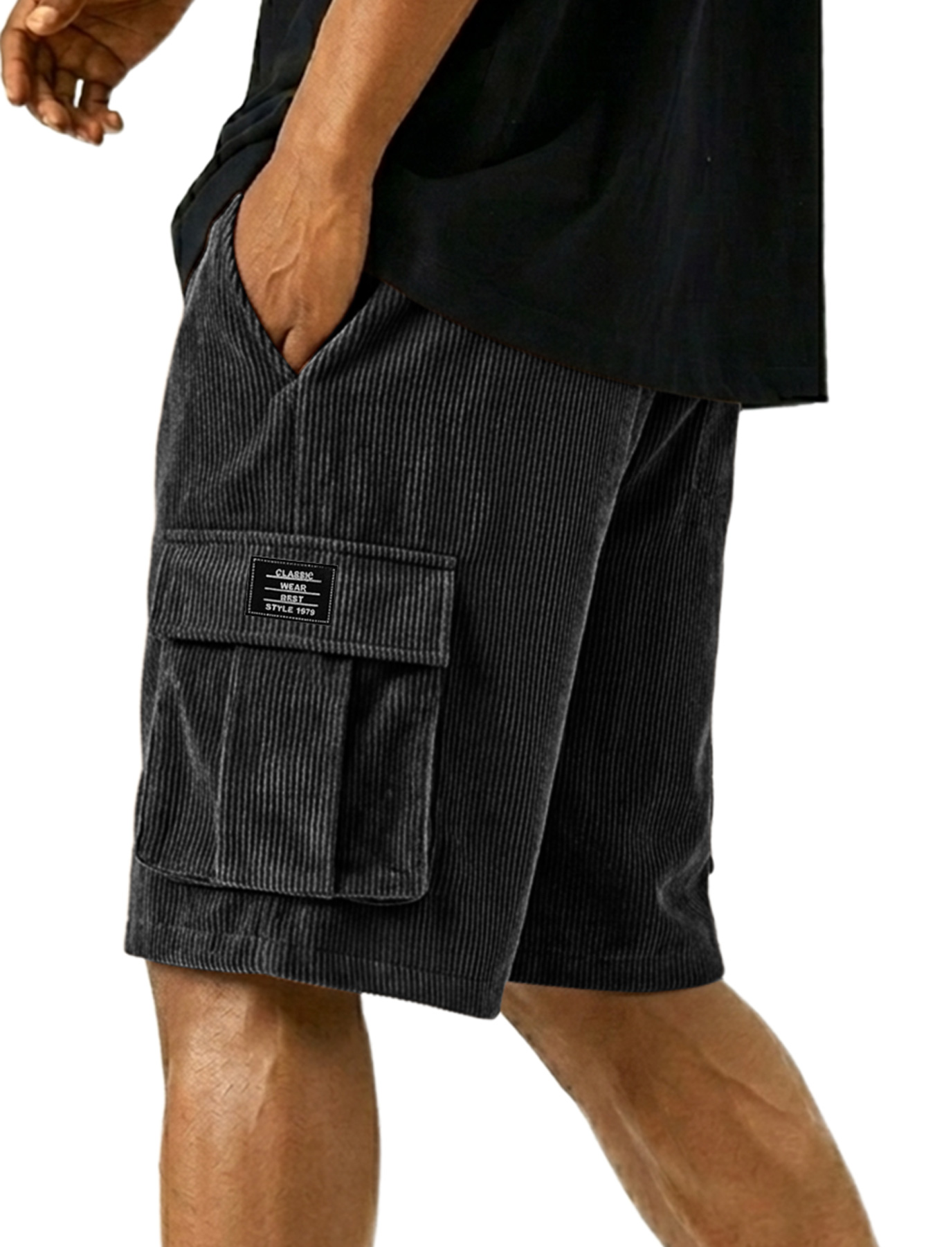 Men's Casual Corduroy Multi-pocket Embroidered Logo Cargo Shorts