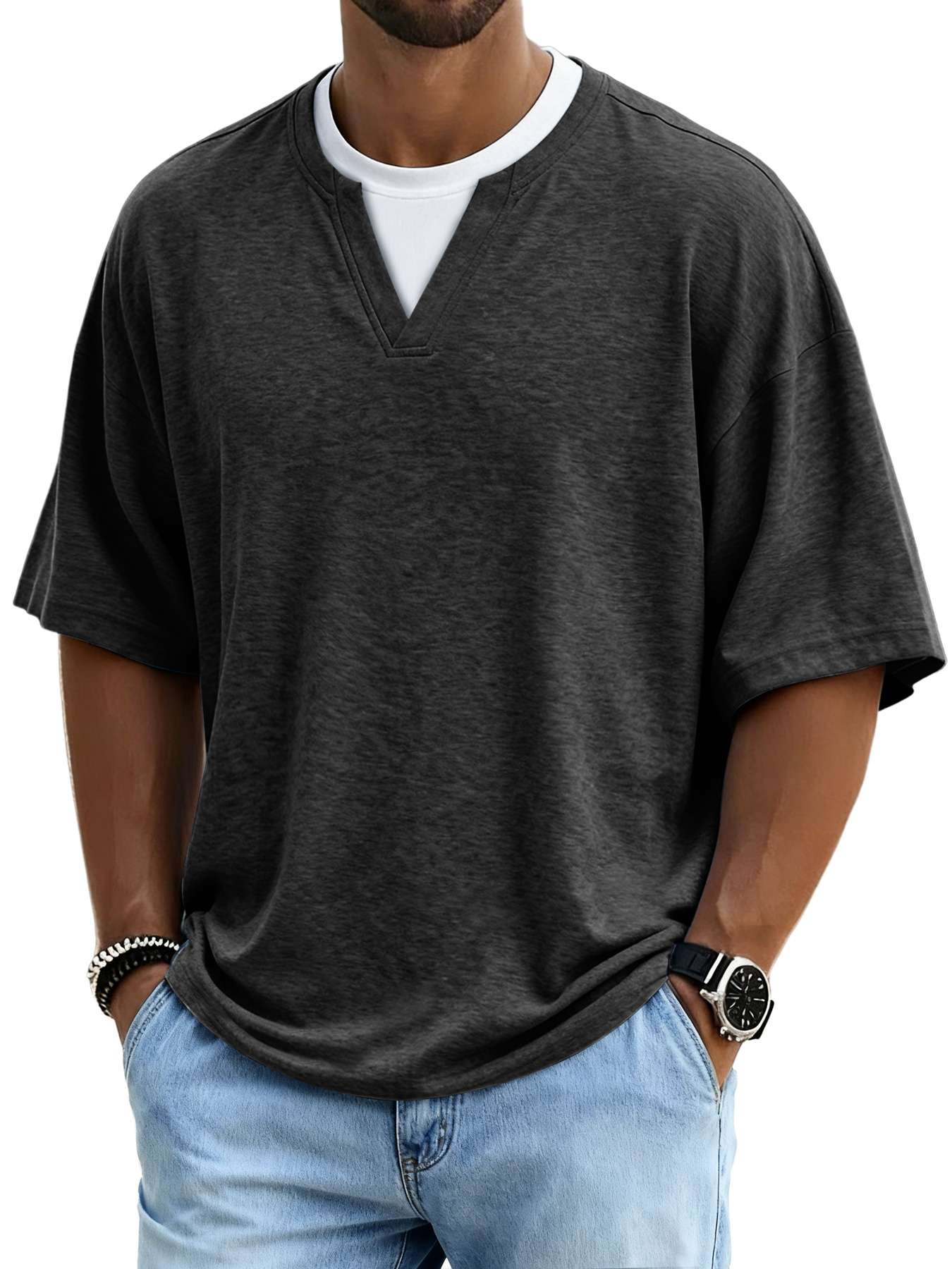 Men's Simple Faux Two-Piece Casual Comfortable Short-Sleeve T-Shirt