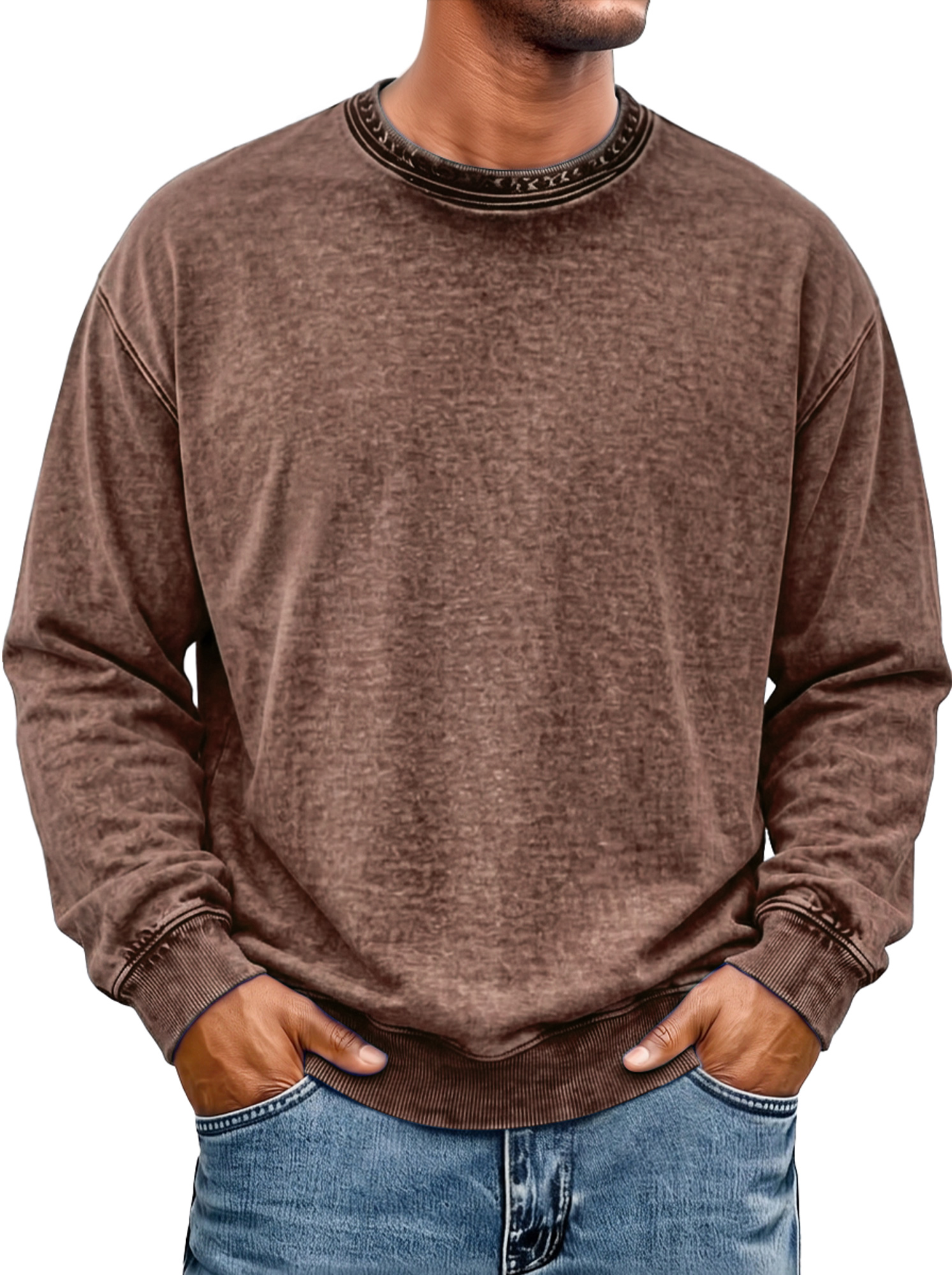 Men's Vintage Crew-Neck Washed-Finish Cotton Sweatshirt