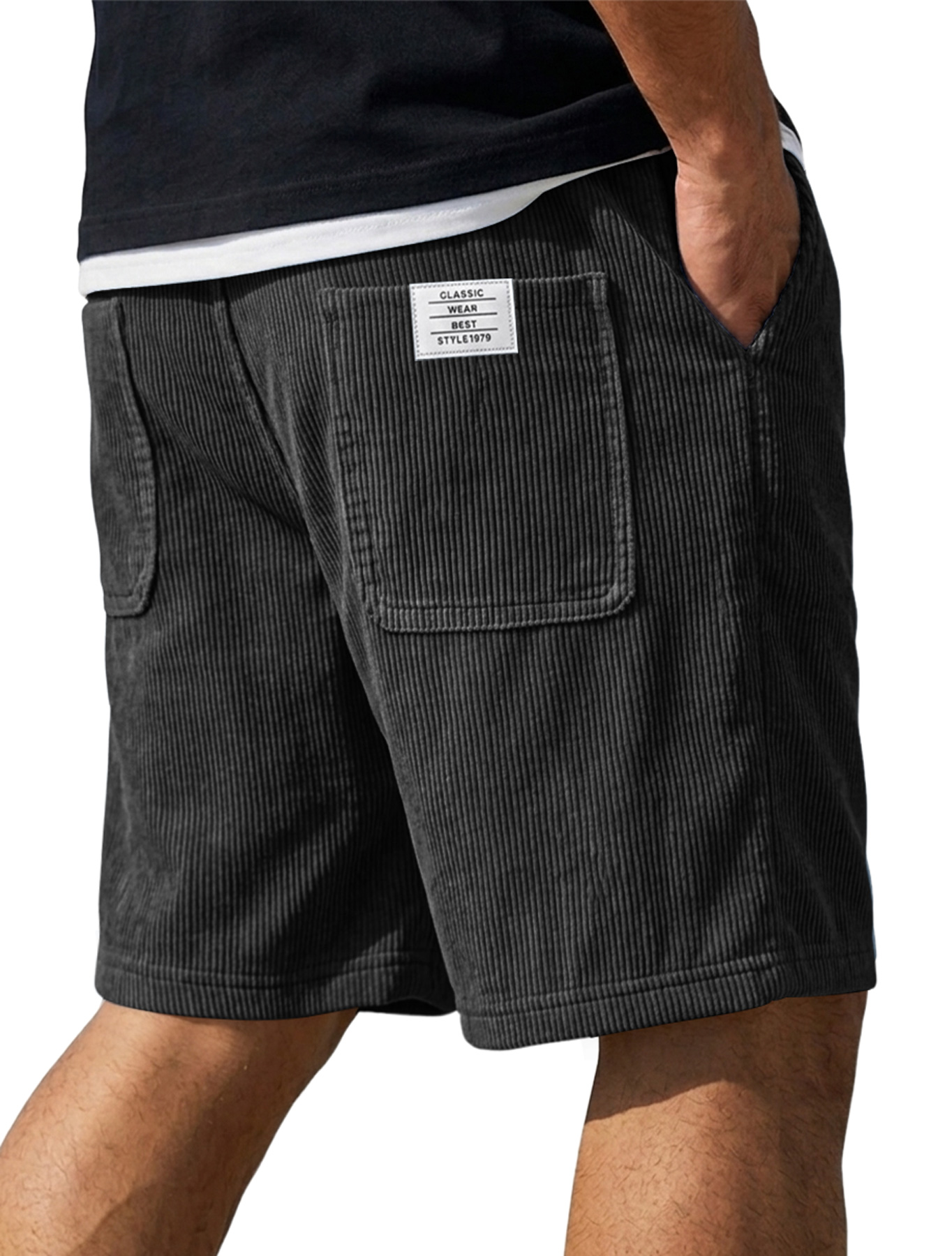 Men's Corduroy Embroidered Logo Casual Loose Shorts