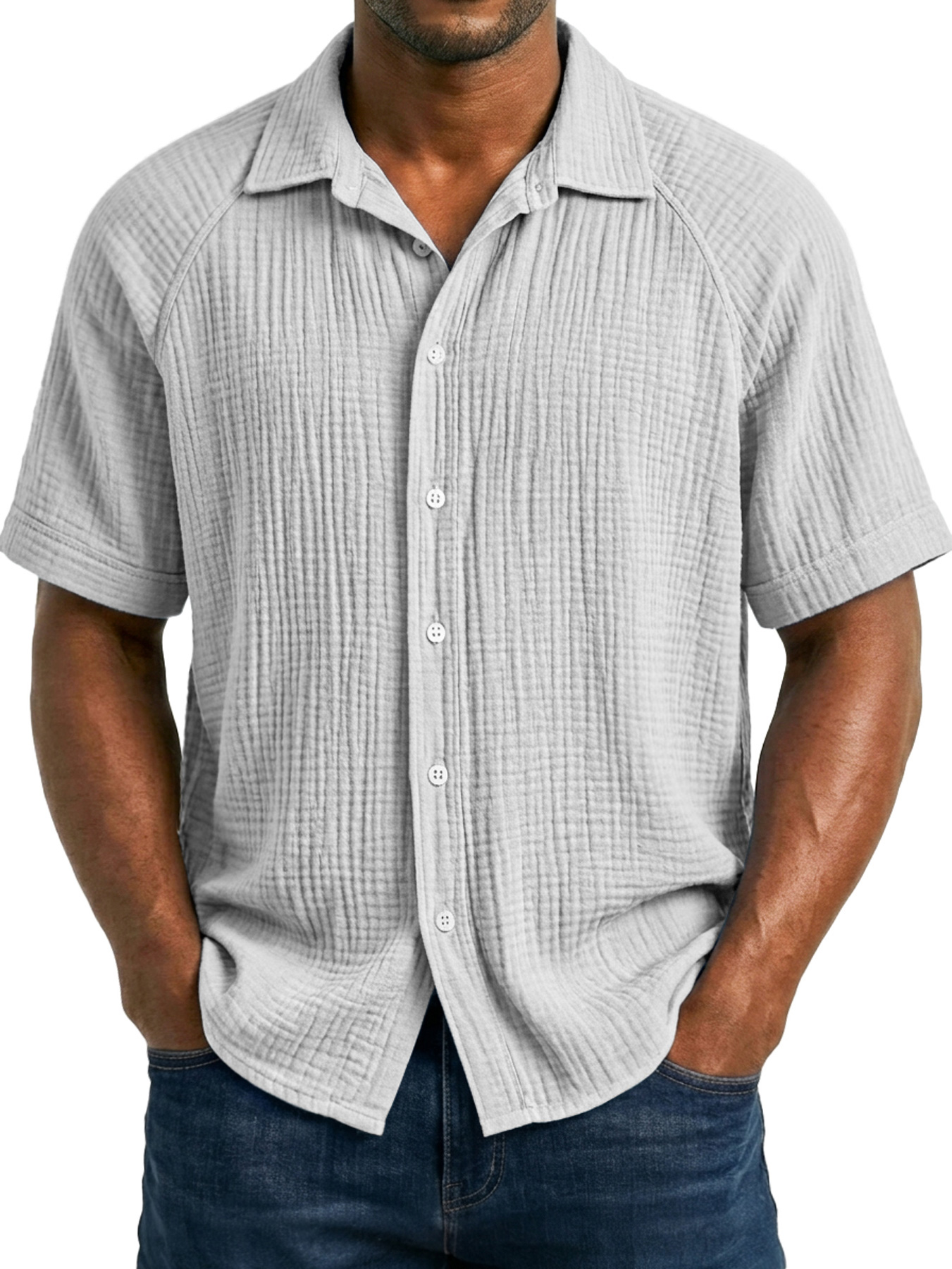 Men's Casual Raglan Solid Color Comfortable Short-Sleeve Shirt