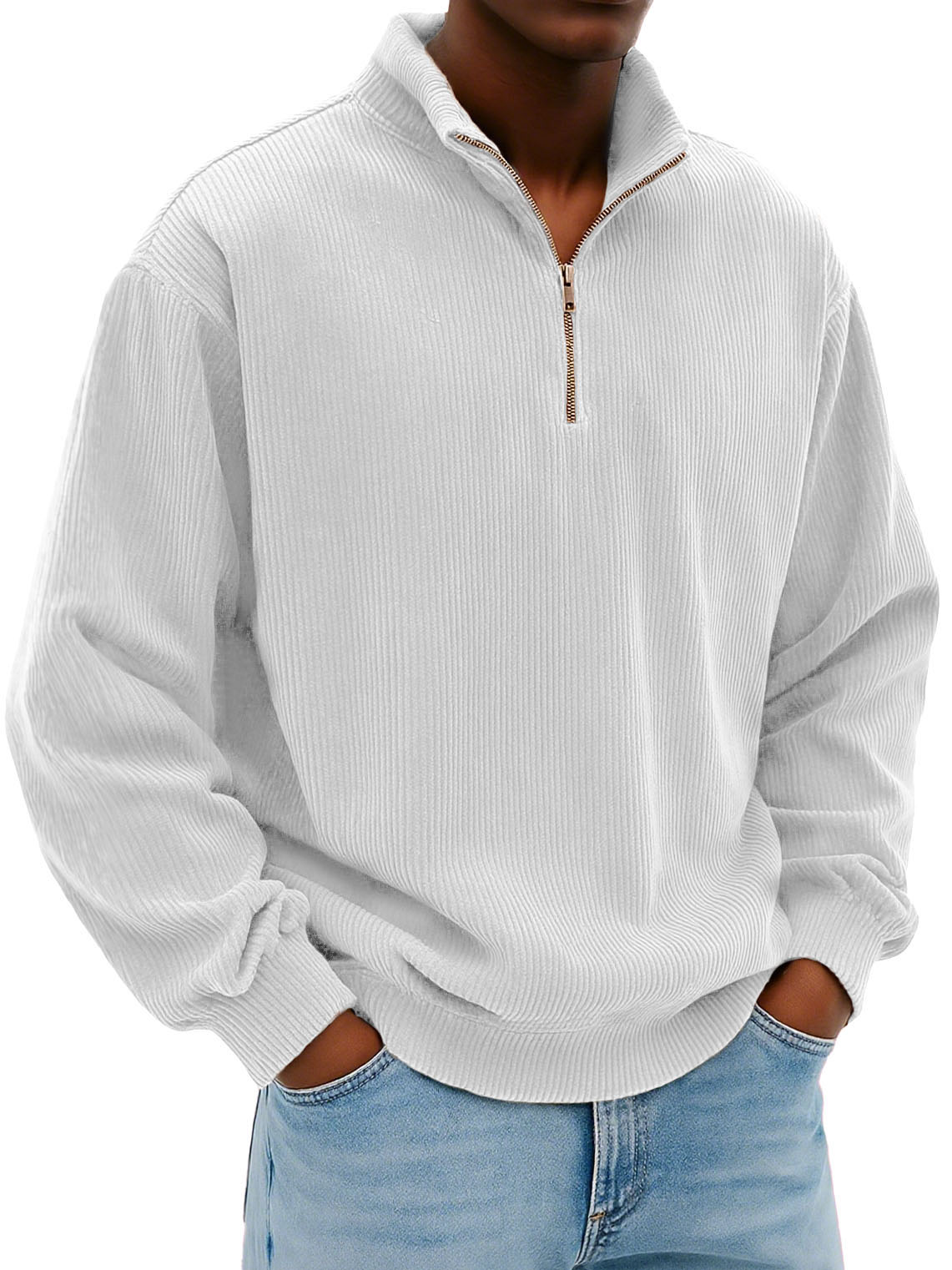 Men's Wear Fashionable Daily Casual Corduroy Pit Strip Fabric Long-sleeved Loose Stand-up Collar Sweater