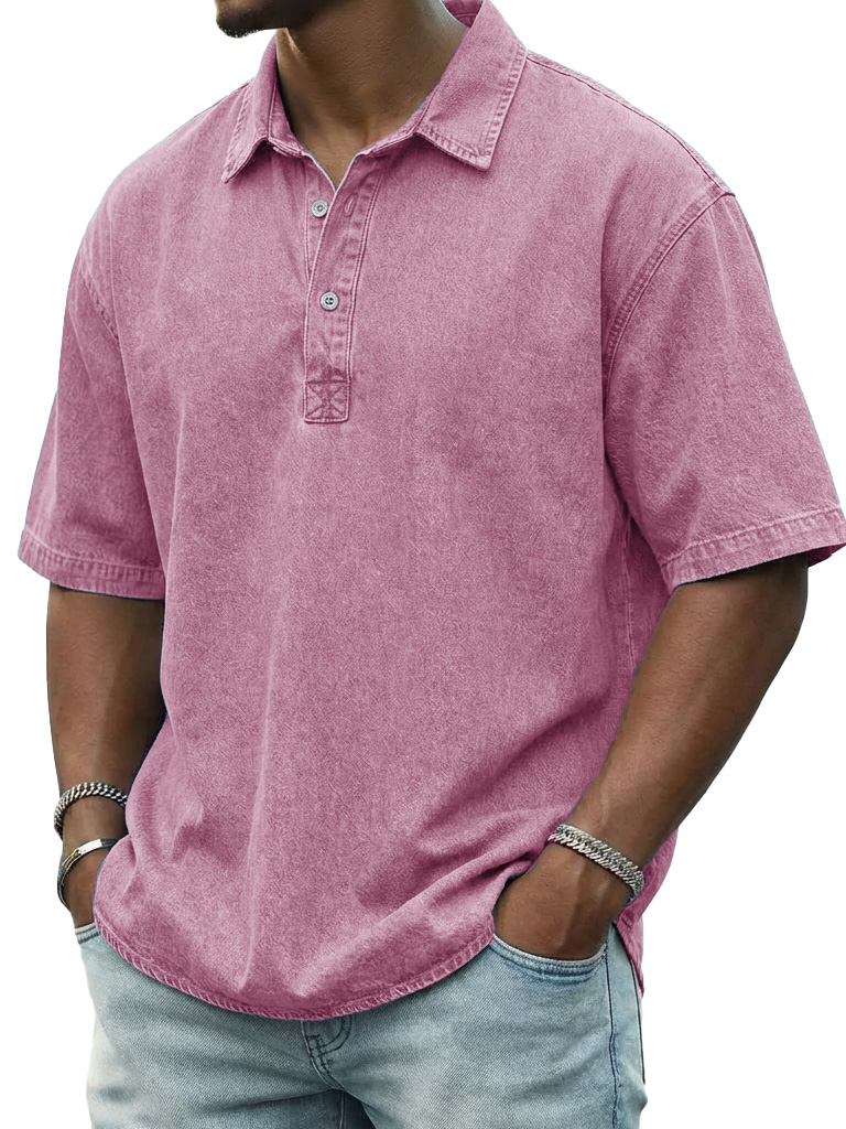 Men's Retro Distressed Collared Short-Sleeve Polo Shirt