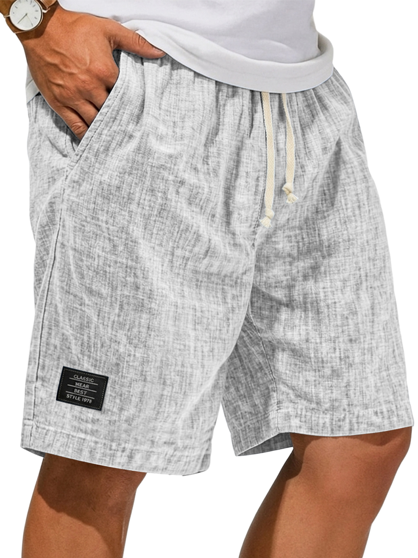 Men's Breathable Linen Casual Loose-Fit Shorts with Embroidered Logo