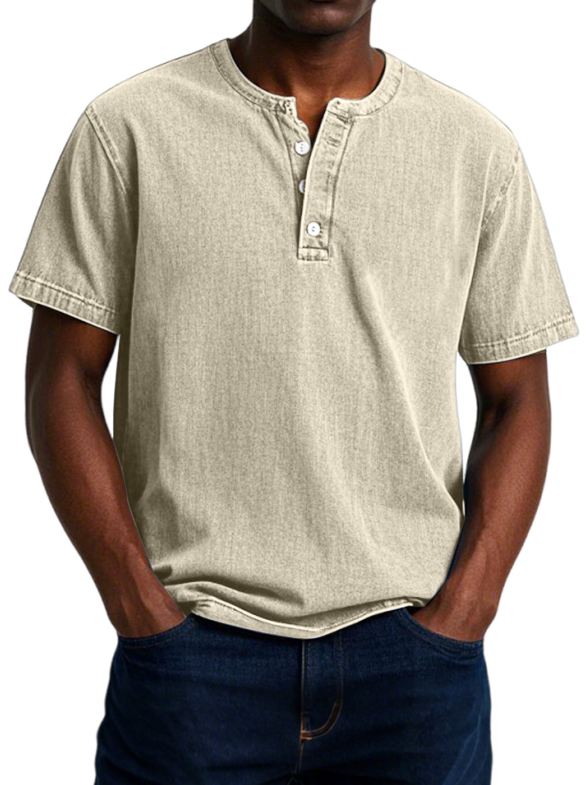 Men's Casual Vintage Button-down Short Sleeve Henley Shirt