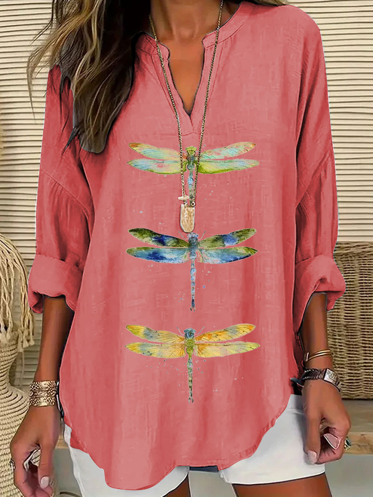 Women's Dragonfly Print Casual Shirt