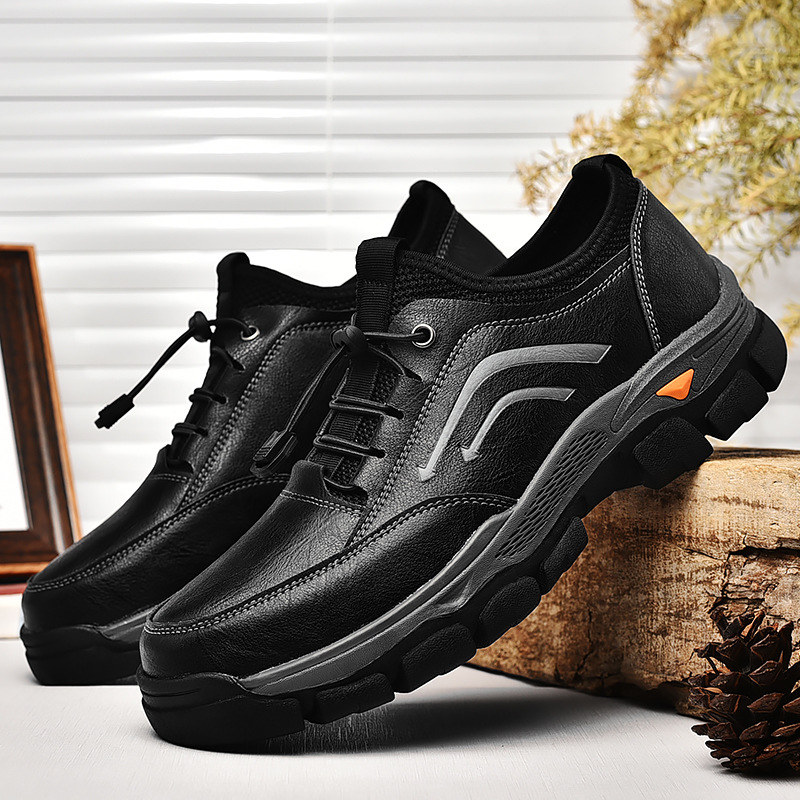 Men's handmade genuine leather drawstring slip-on orthopedic shoes