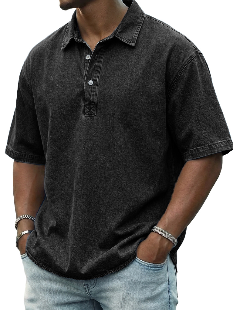 Men's Retro Distressed Collared Short-Sleeve Polo Shirt