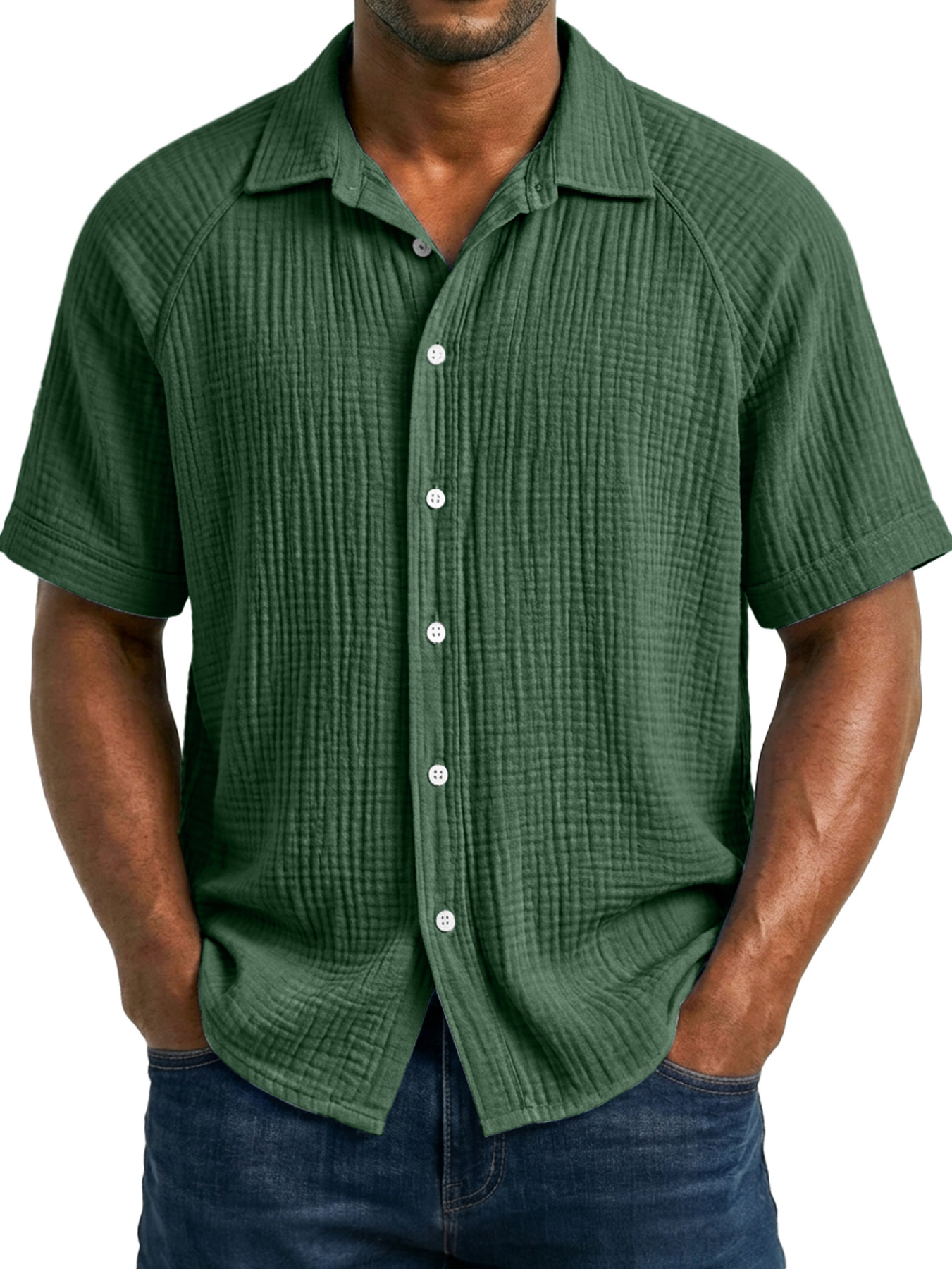 Men's Casual Raglan Solid Color Comfortable Short-Sleeve Shirt