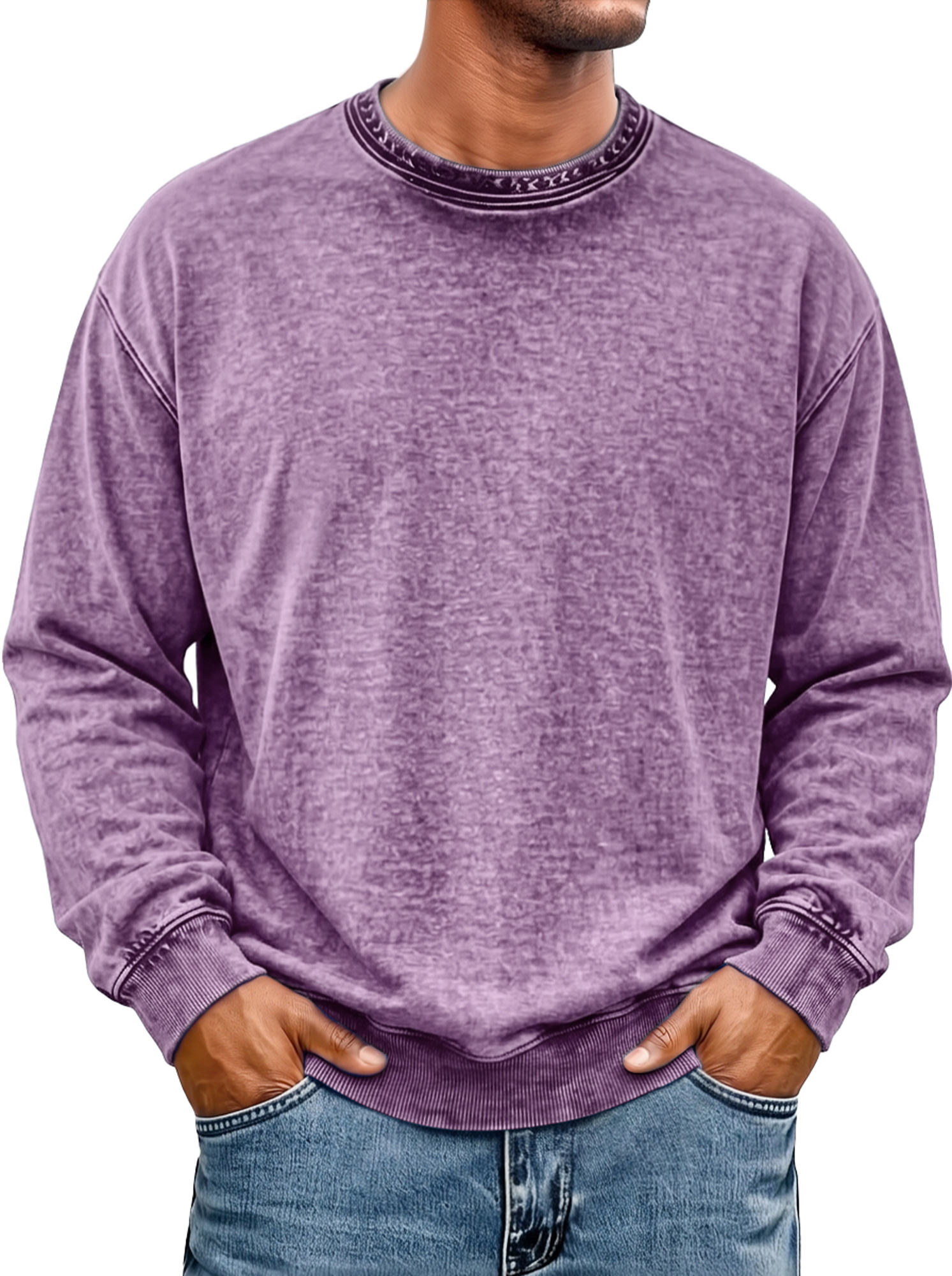 Men's Vintage Crew-Neck Washed-Finish Cotton Sweatshirt
